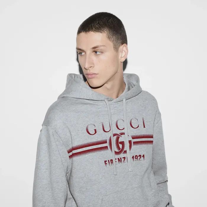 Gucci oc11z0226 Printed Cotton Jersey Hooded Sweatshirt Gray Size US L / EU 52-54 / 3 - 5 Thumbnail