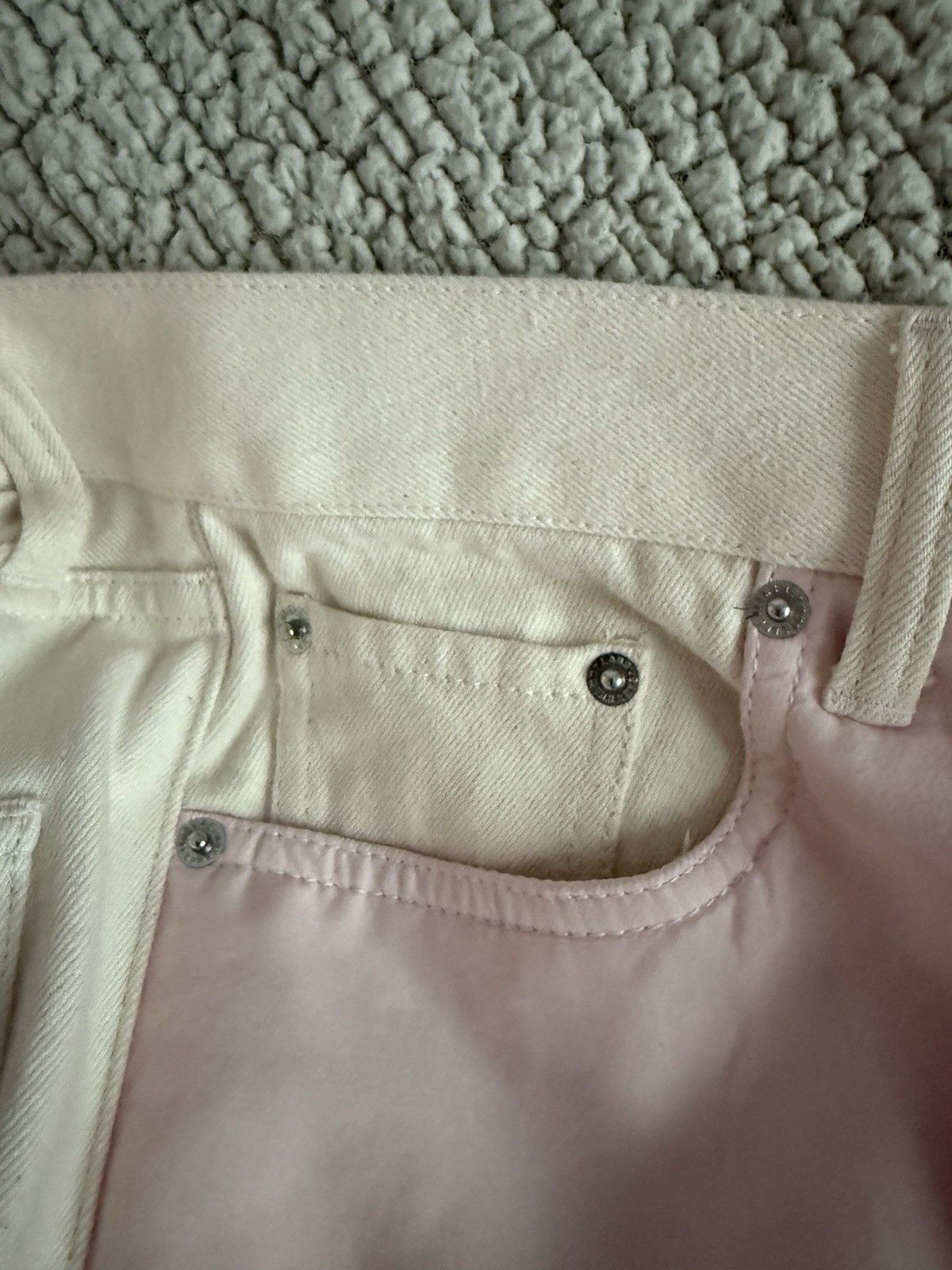 Helmut Lang Colorblock Distressed Silk Chiffon Panel Jeans Cream Size US 32 / EU 48 - 8 Thumbnail