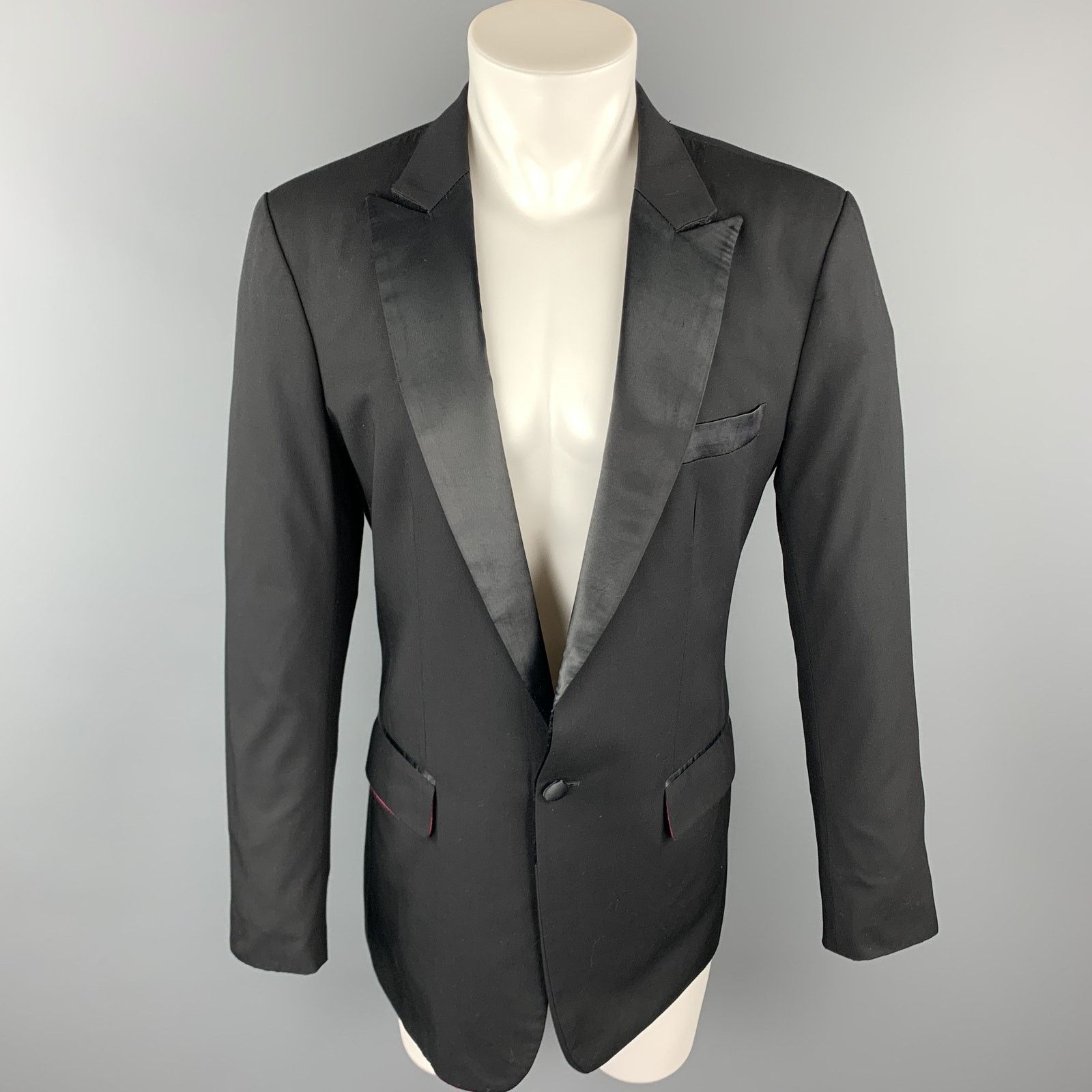 Custommade CUSTOM MADE Size 38 Black Solid Wool Peak Lapel Sport Coat Size 38R - 1 Thumbnail