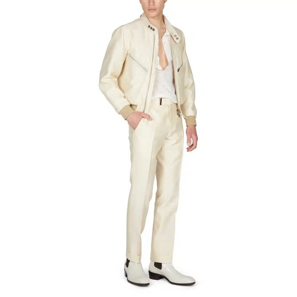 Tom Ford o1loc1c0825 OBS027 Racer Bomber Jacket in Beige Size US L / EU 52-54 / 3 - 2 Thumbnail