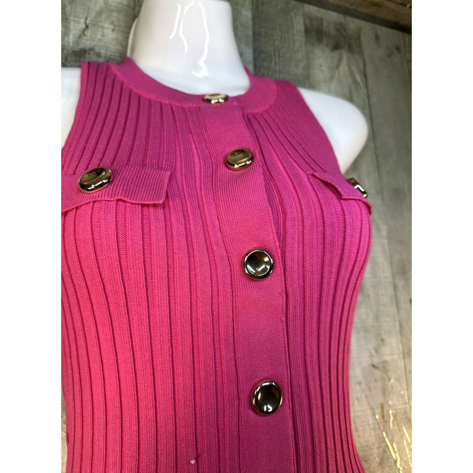 Pinko Hera Pink Ribbed Bodycon Mini Dress Button Front Y2K Barbiecore S Womens Dress Size S / US 4 / IT 40 - 7 Thumbnail