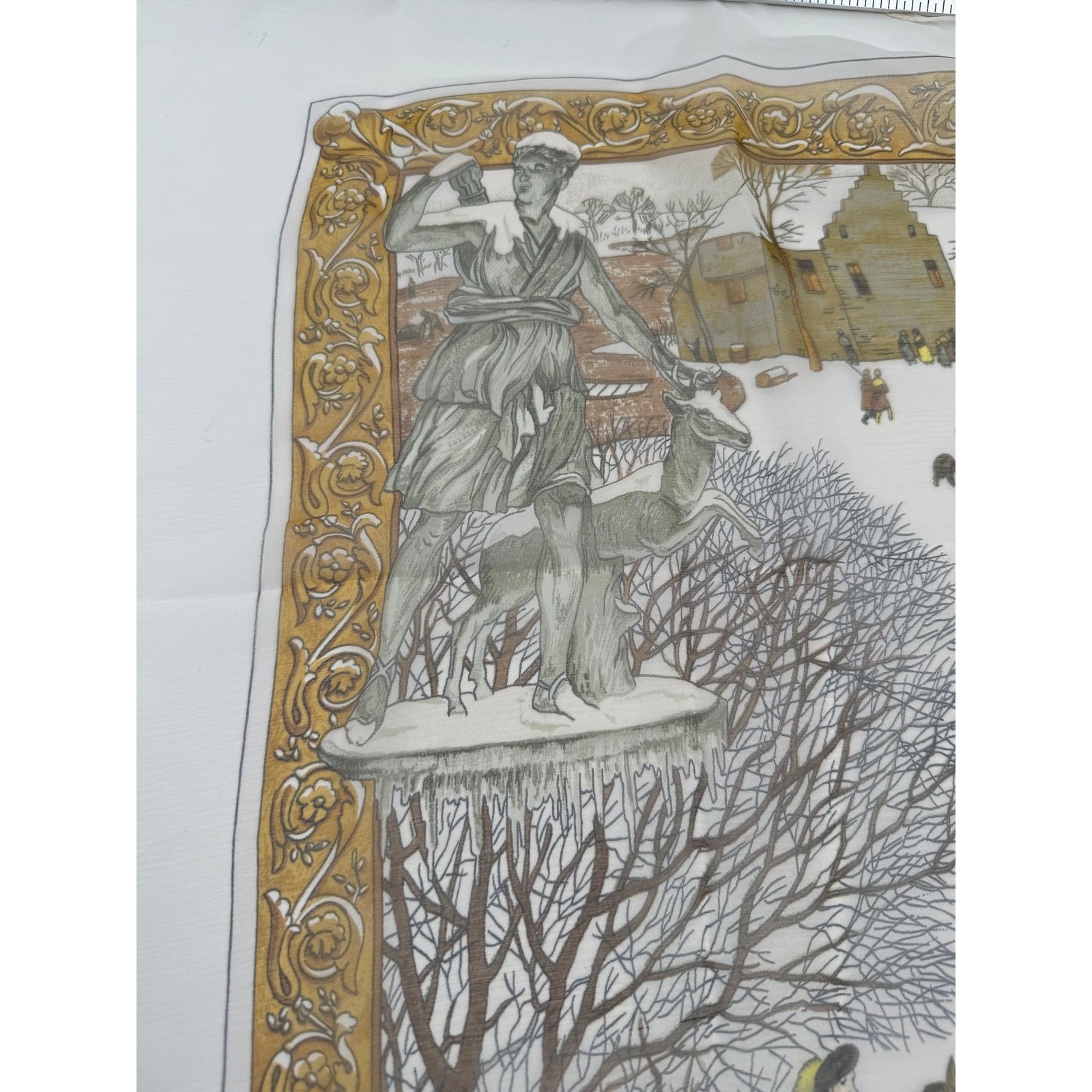 Hermes Hermes Rare Mirrored Image Hunt Scene Sheer Large Cape Shaw Size ONE SIZE - 15 Thumbnail