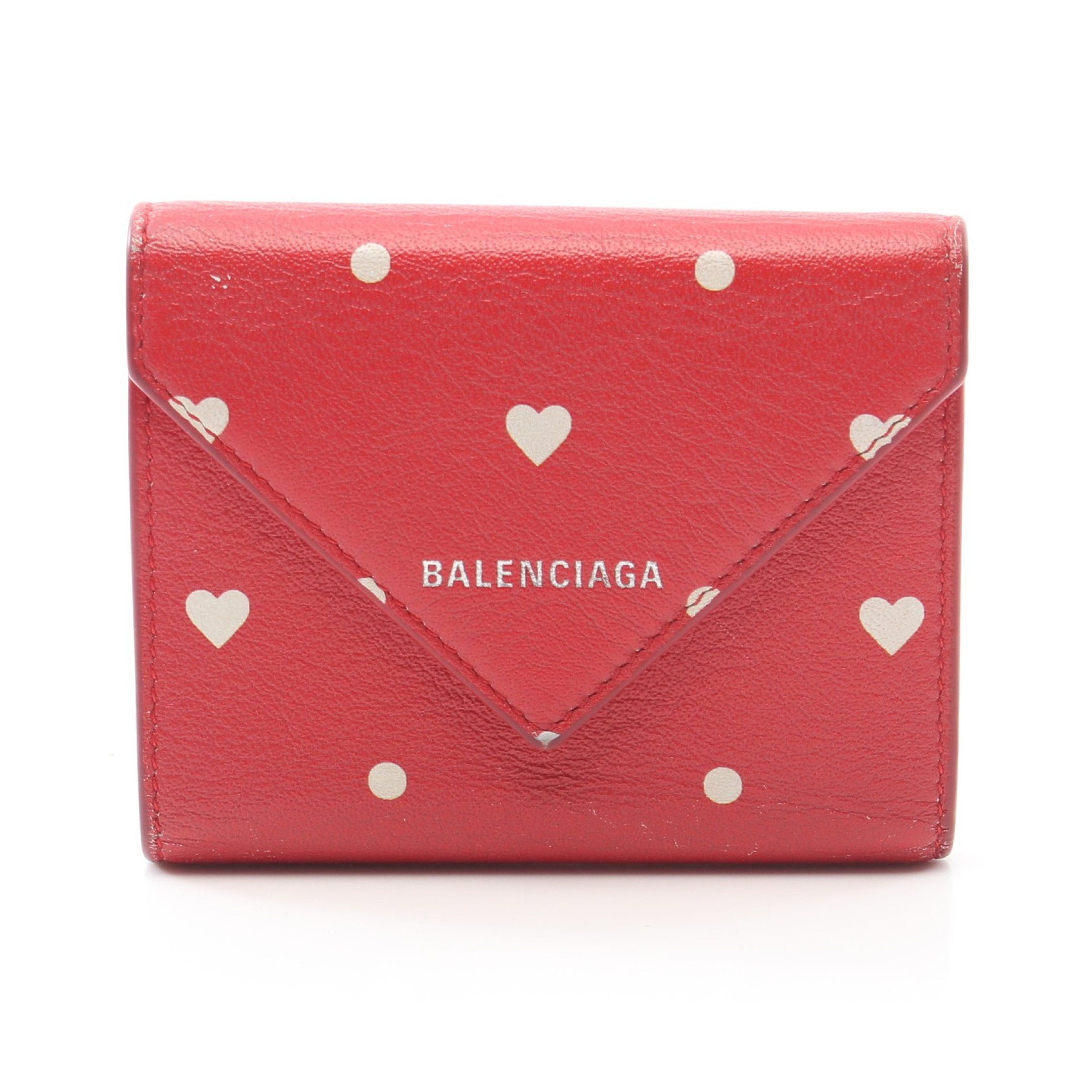 image of Balenciaga Paper Mini Wallet Trifold Wallet Heart Pattern Leather Red White, Women's