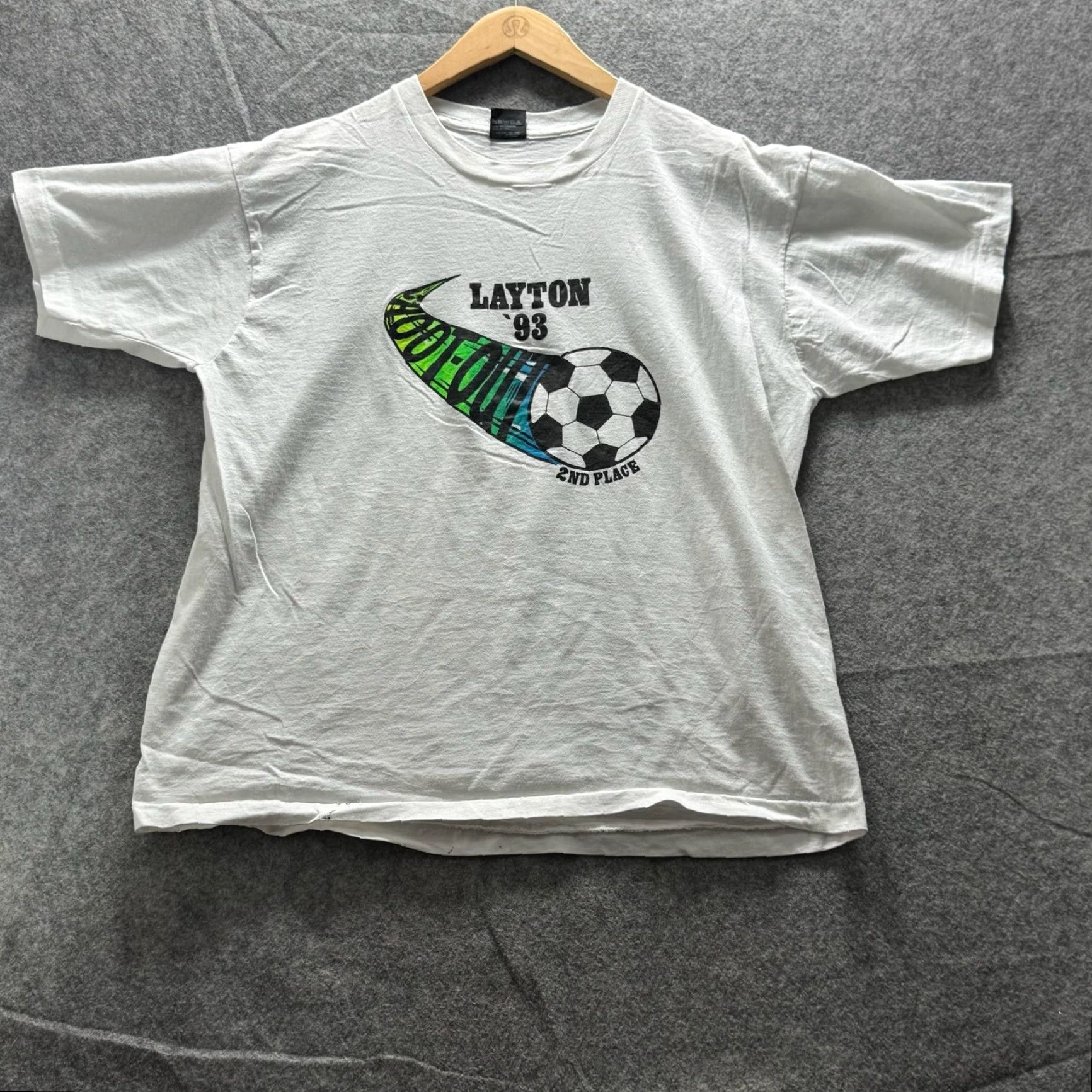 Vintage VINTAGE Shirt Mens L White Layton '93 Soccer 2nd Place Graphic Tee Crewneck 90s Size US L / EU 52-54 / 3 - 2 Thumbnail