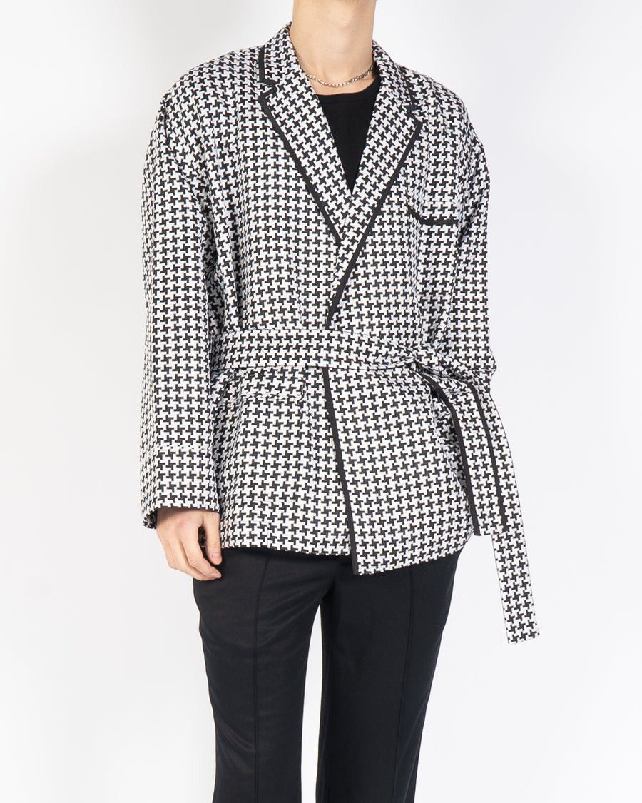 Haider Ackermann SS19 Houndstooth Silk Jacquard Kimono Belted Jacket & Pants Size 34S - 2 Thumbnail