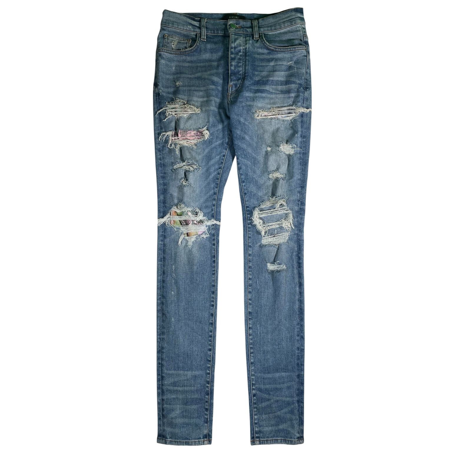Amiri Amiri Floral Purple Patch Light Wash Jeans Size US 31 - 1 Thumbnail