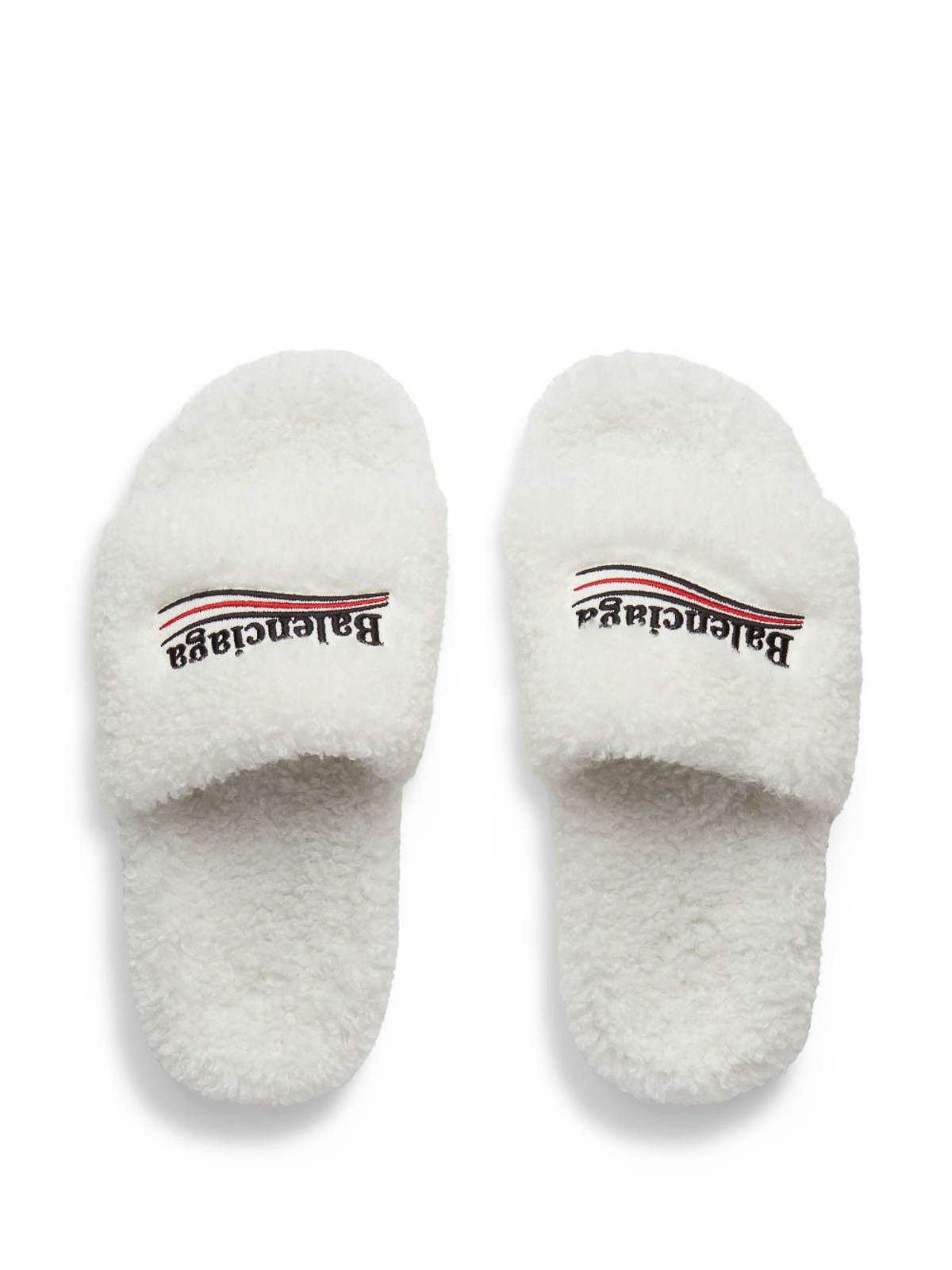 Balenciaga o1s1rm1225 Furry Slide Sandals in White Size US 6 / IT 36 - 7 Thumbnail
