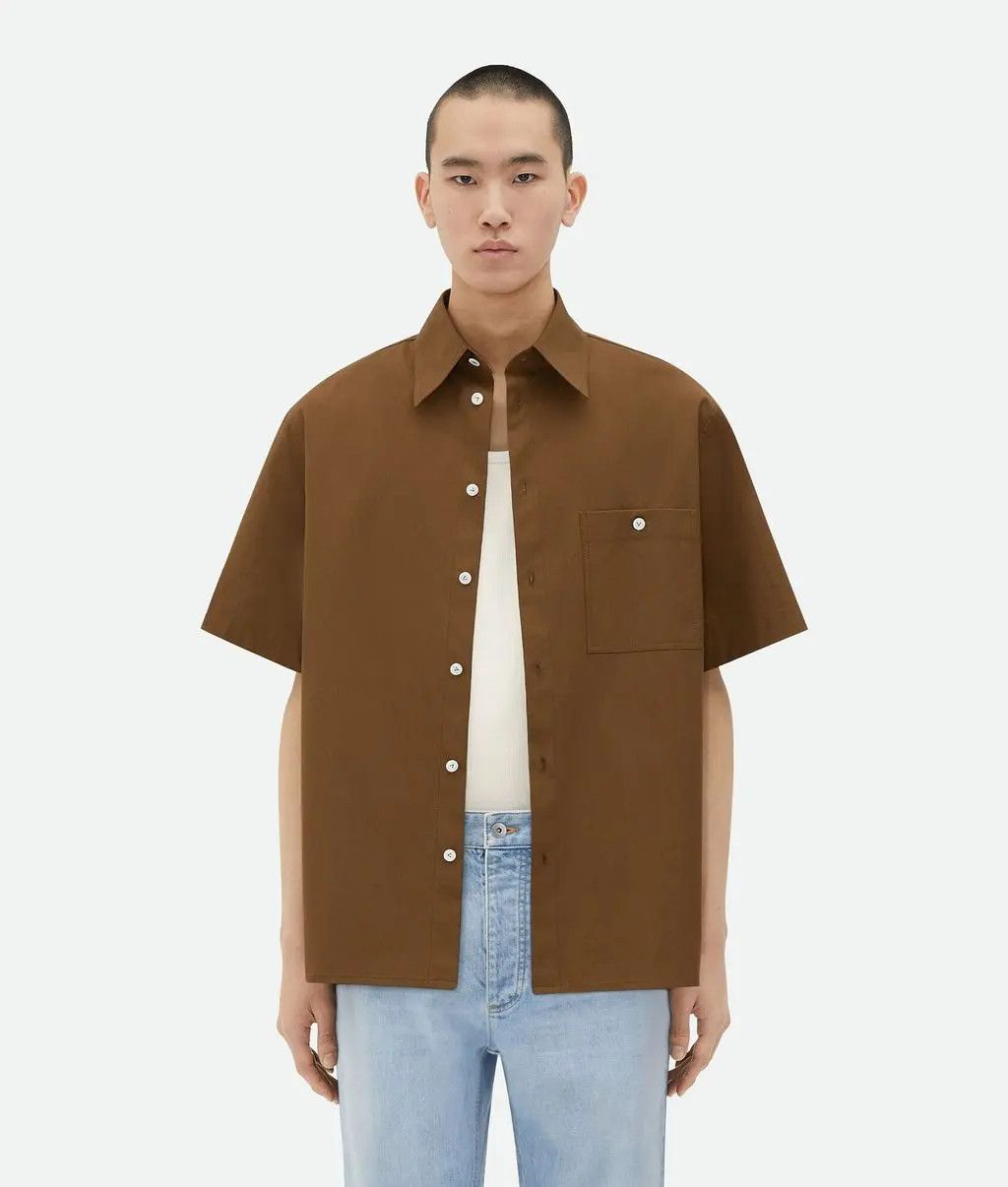 Bottega Veneta o1lf3ng10525 Short-Sleeved Cotton Shirt in Cedar Size US L / EU 52-54 / 3 - 1 Thumbnail