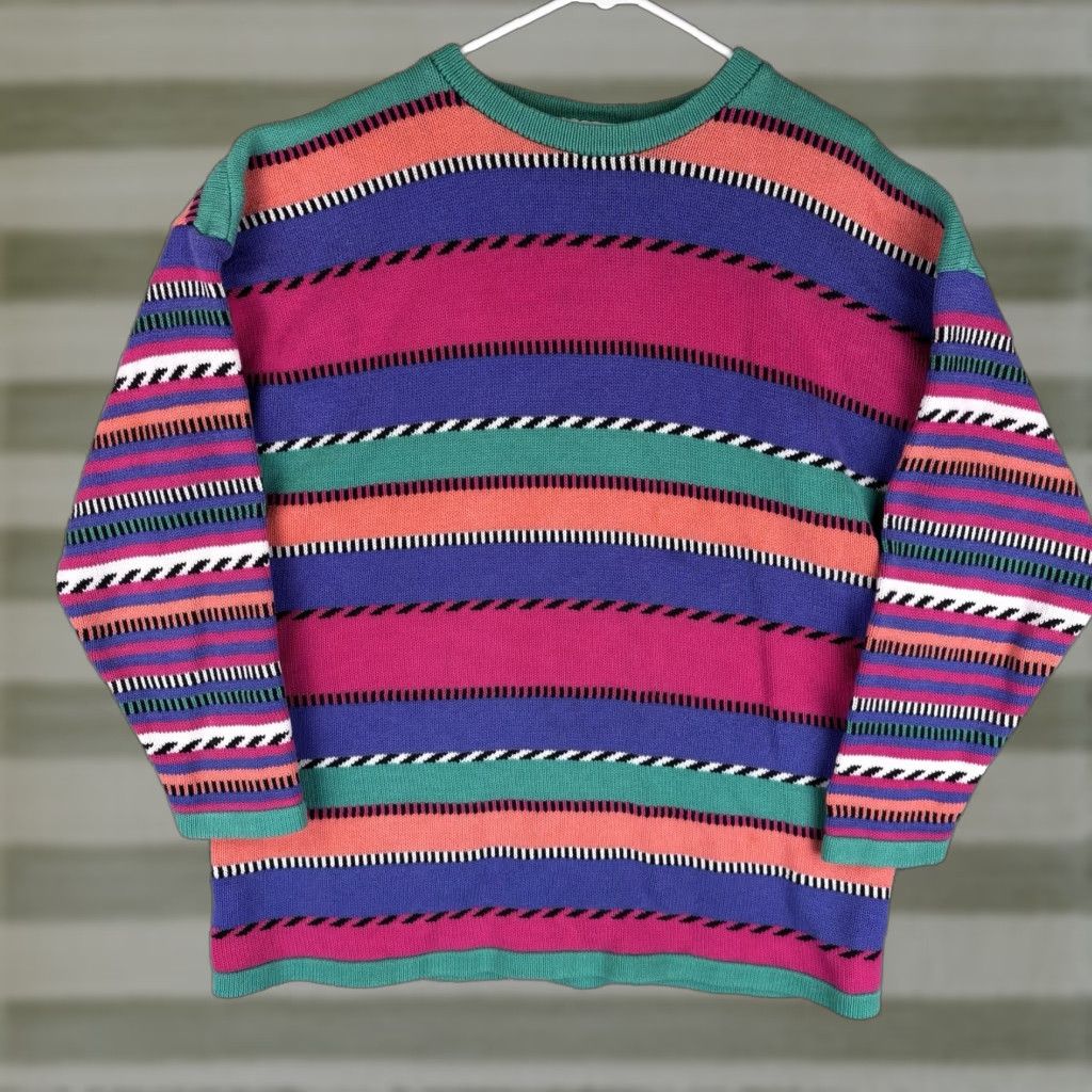 Vintage VINTAGE Capezio Sweater Womens Large Stripe Cotton Knit 90s Made USA Size L / US 10 / IT 46 - 1 Thumbnail