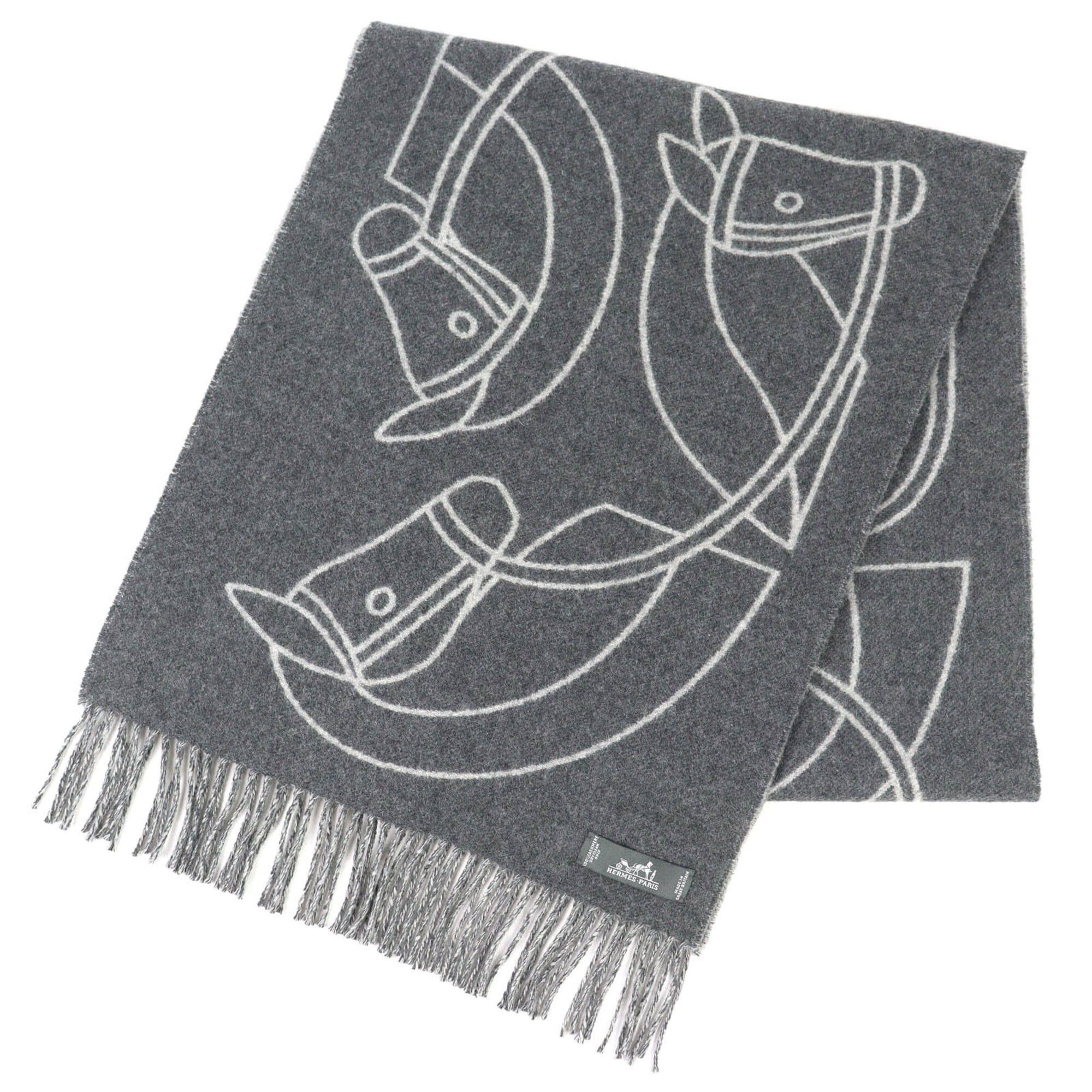 Hermes HERMES Entrelac Equestre Scarf, 100% Cashmere, Horse Fringe, Bicolor, Gray, Made in England, Women's Size ONE SIZE - 1 Thumbnail