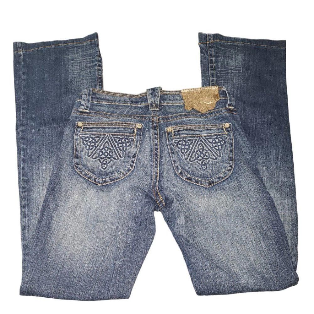 Designer CT179 Juniors Nine Rivets Size 7 Straight Leg Vintage Jeans Size 24" / US 00 / IT 34 - 2 Thumbnail