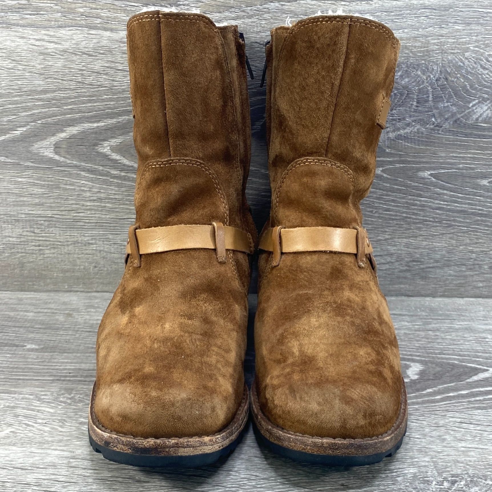 Ugg UGG Womens 6.5 Biker Boots Motorcycle Brown Suede Leather Endell Harness Shearling Size US 5 / IT 35 - 4 Thumbnail