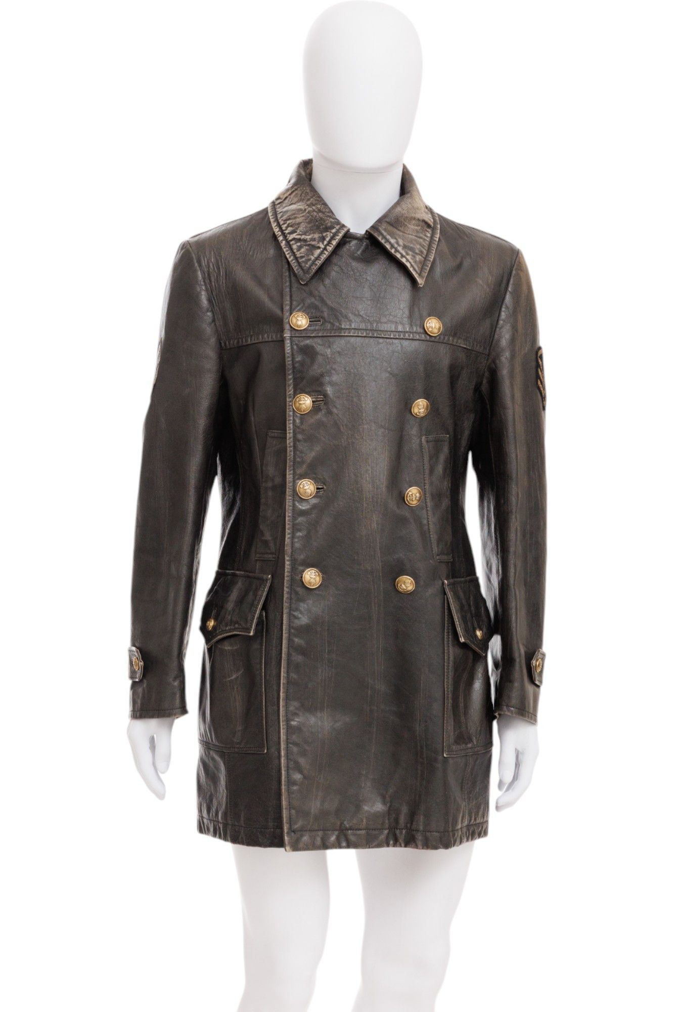 Dolce & Gabbana Black Leather Military Coat Size US S / EU 44-46 / 1 - 1 Thumbnail