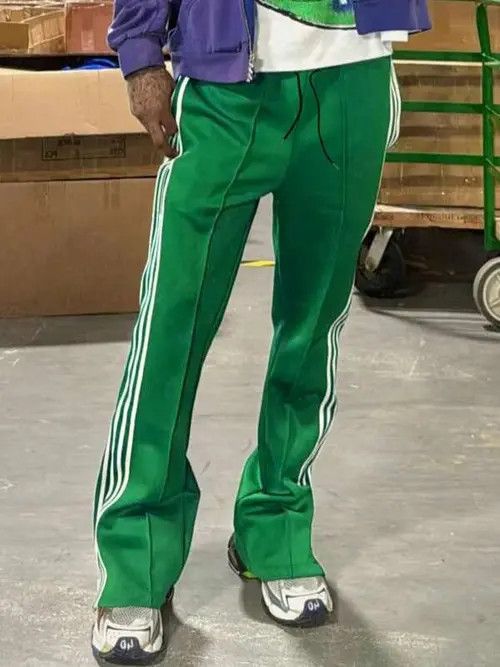 Japanese Brand × Vintage Green Stripe loose fit sweatpants baggy Size US 34 / EU 50 - 1 Thumbnail