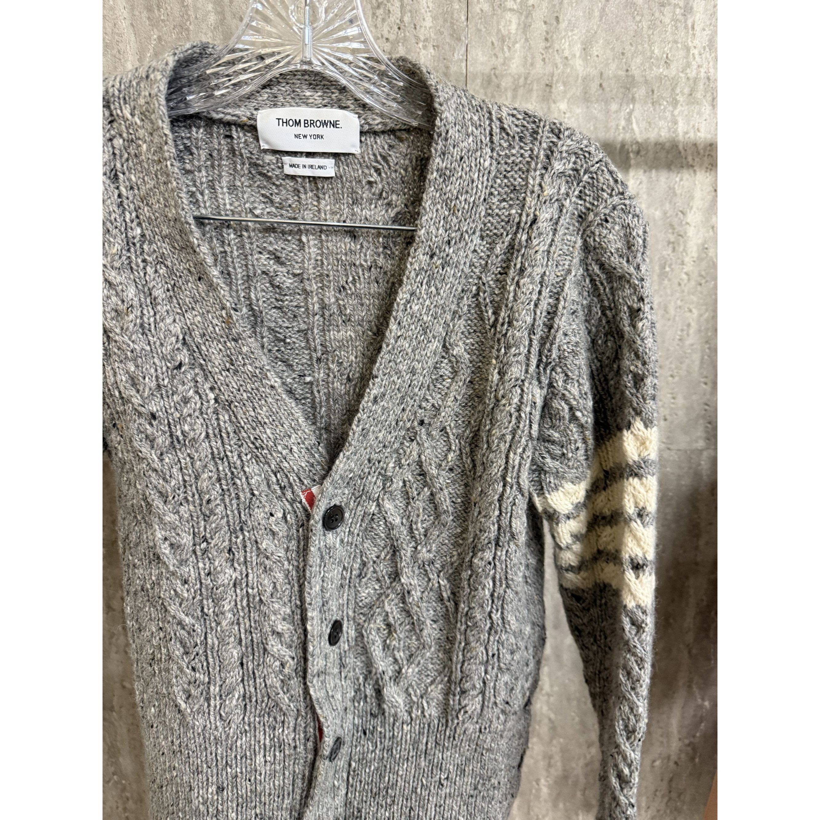 Thom Browne Thom Browne Gray Cable Knit Wool Cardigan With Signature Str Size XXS / US 00 / IT 34 - 4 Thumbnail