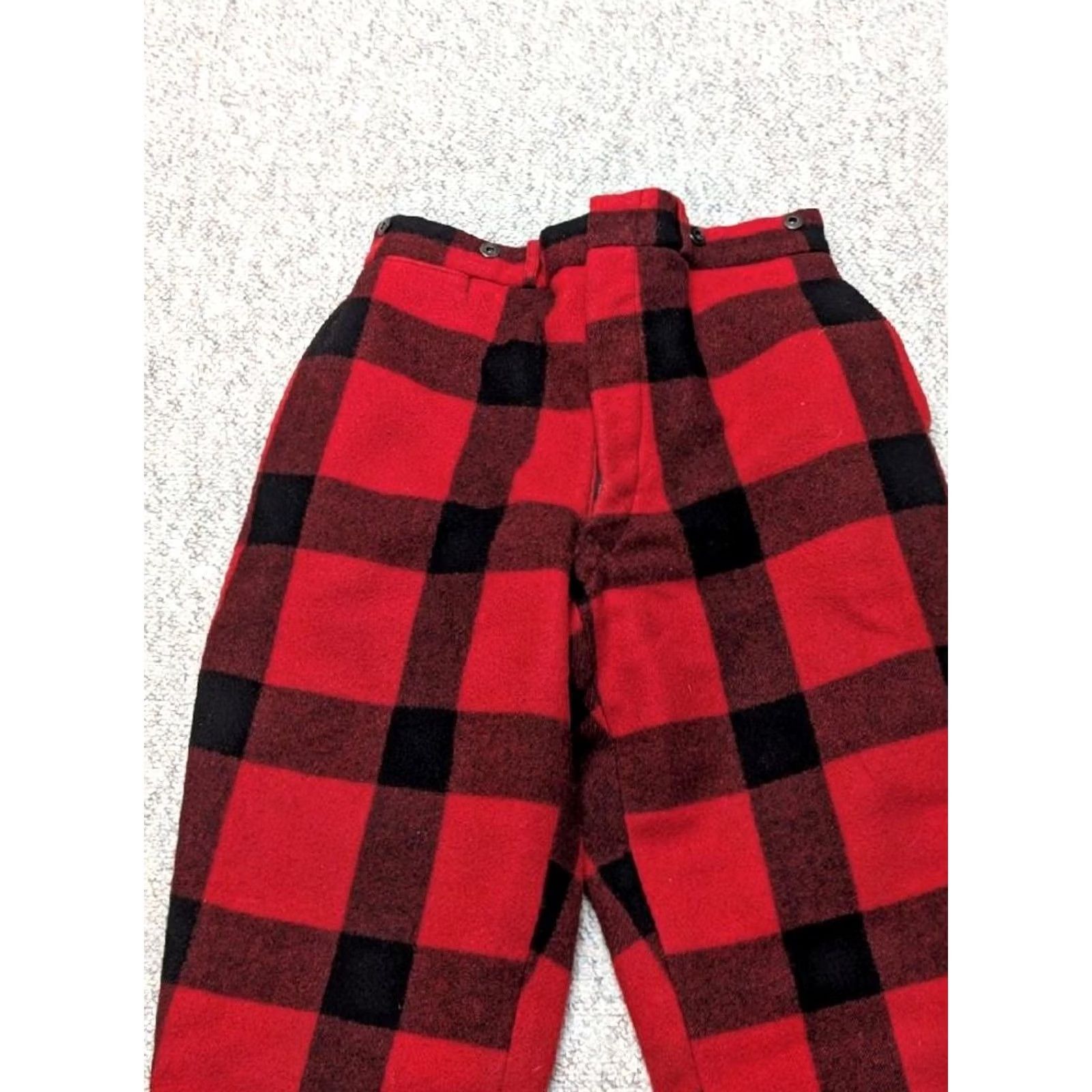 Vintage VINTAGE hunting pants Buffalo plaid wool 34x32 insulated quilted flannel wool Men Red XS 1950s 60s Mens Size US 38 / EU 54 - 2 Thumbnail