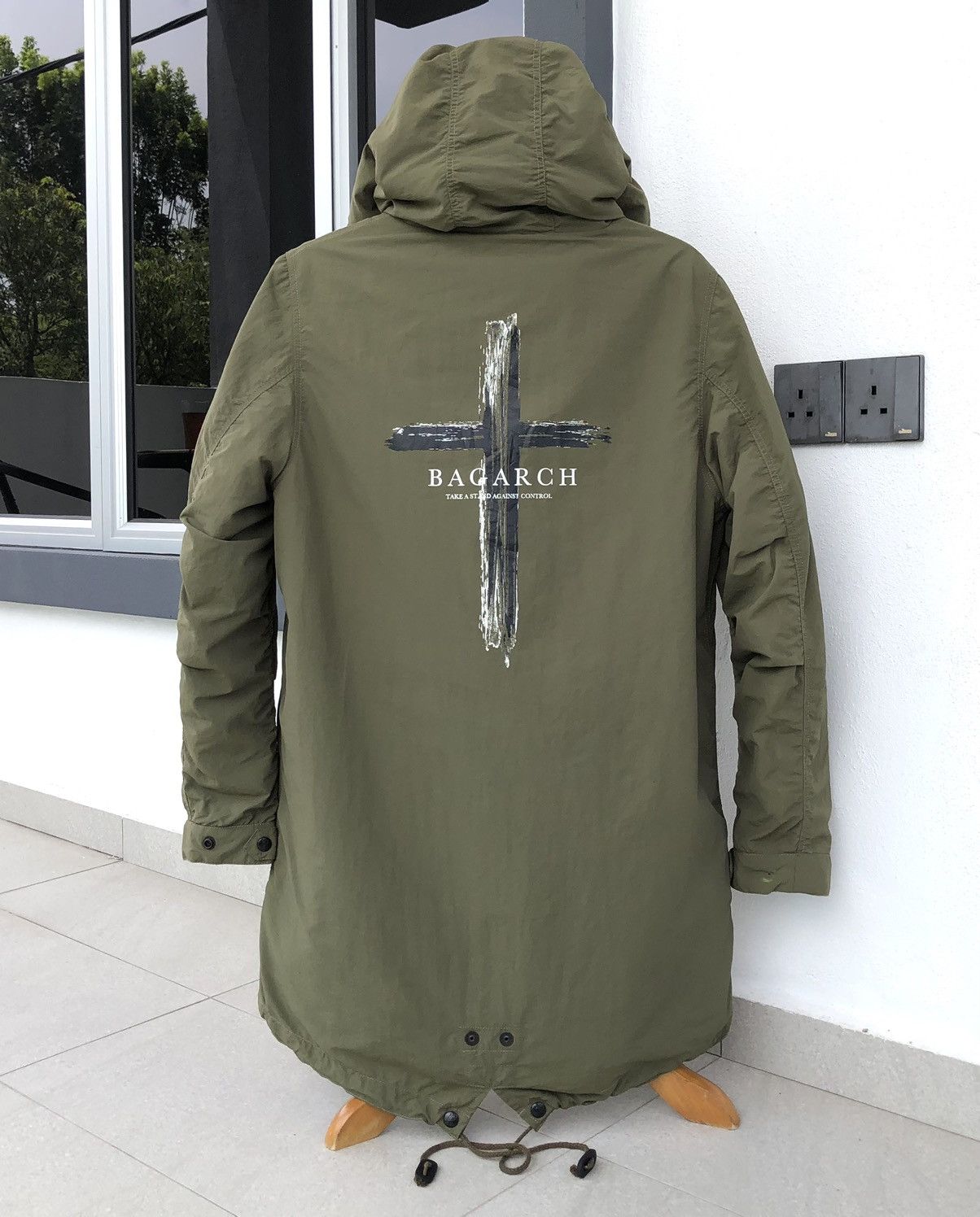 Japanese Brand BAGARCH Mod Coat Olive Military Coat Cross Big Logo Parka Size US XL / EU 56 / 4 - 1 Thumbnail