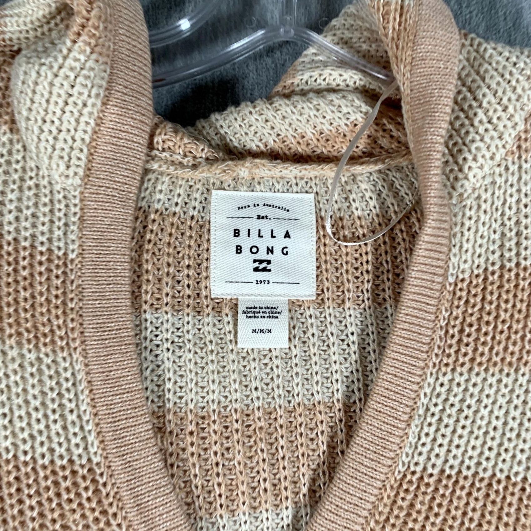 Billabong Billabong Sweater Womens Medium Beige Striped Hooded V-Neck Pullover Casual Size M / US 6-8 / IT 42-44 - 4 Thumbnail