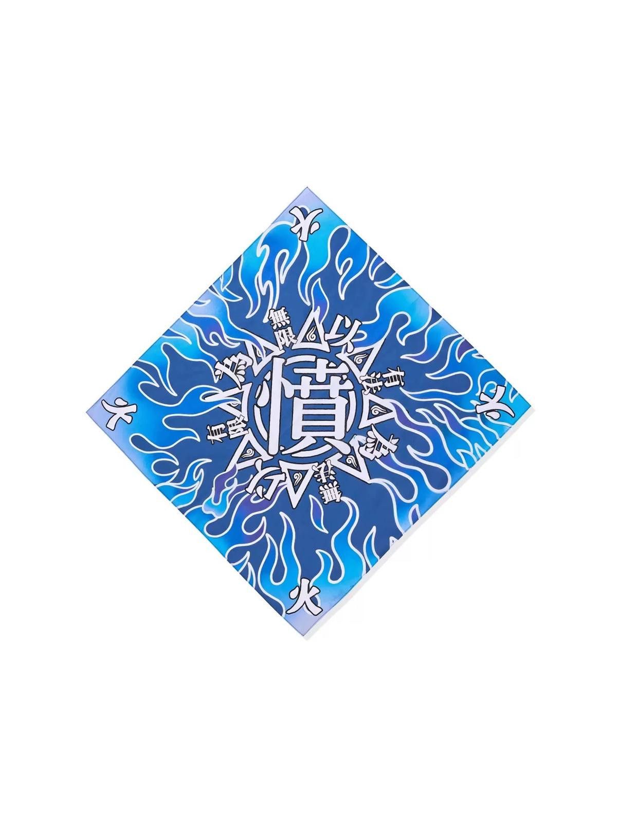 Japanese Brand Y2k Blue Flame Scarf Bandana Chinese Character “Fèn” Graphic Size ONE SIZE - 6 Thumbnail