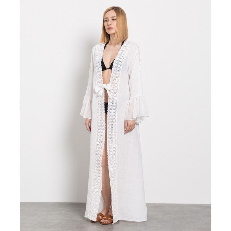 Designer Maia Bergman Linen Robe Coverup M $298 Size ONE SIZE - 4 Thumbnail
