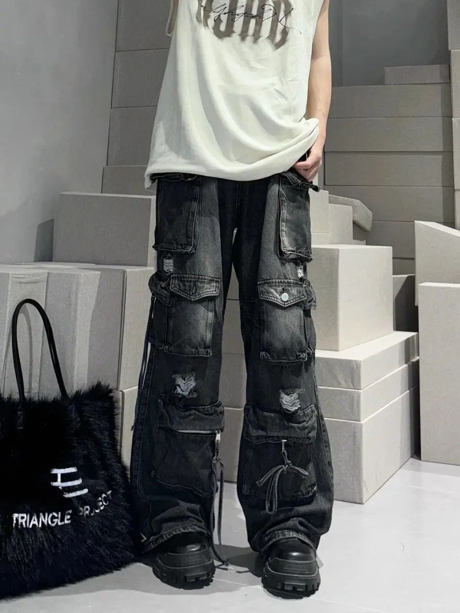 Japanese Brand Loose multi pocket ripped jeans Size US 32 / EU 48 - 4 Thumbnail