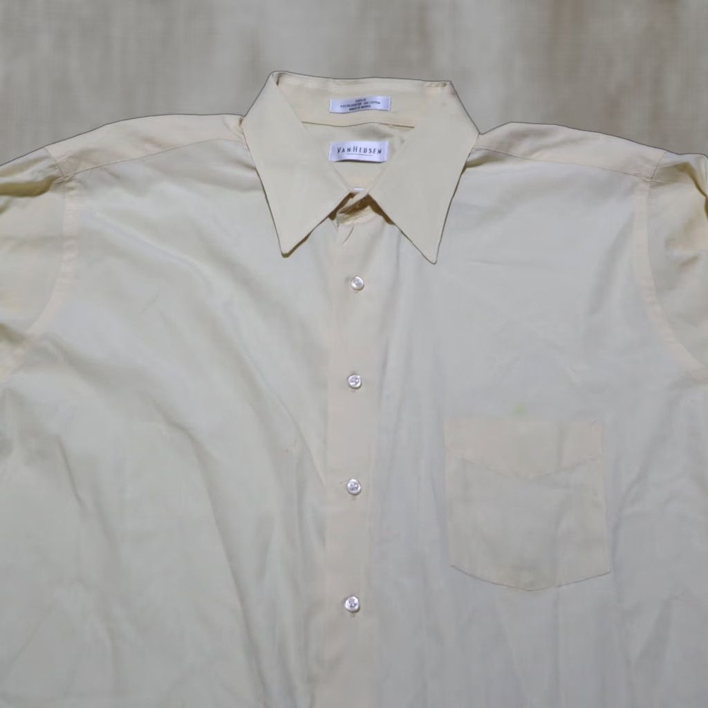 Van Heusen Van Heusen Dress Shirt Mens Size 18 Tan Regular Fit Wrinkle Free Button Up Solid Size 48R - 1 Thumbnail