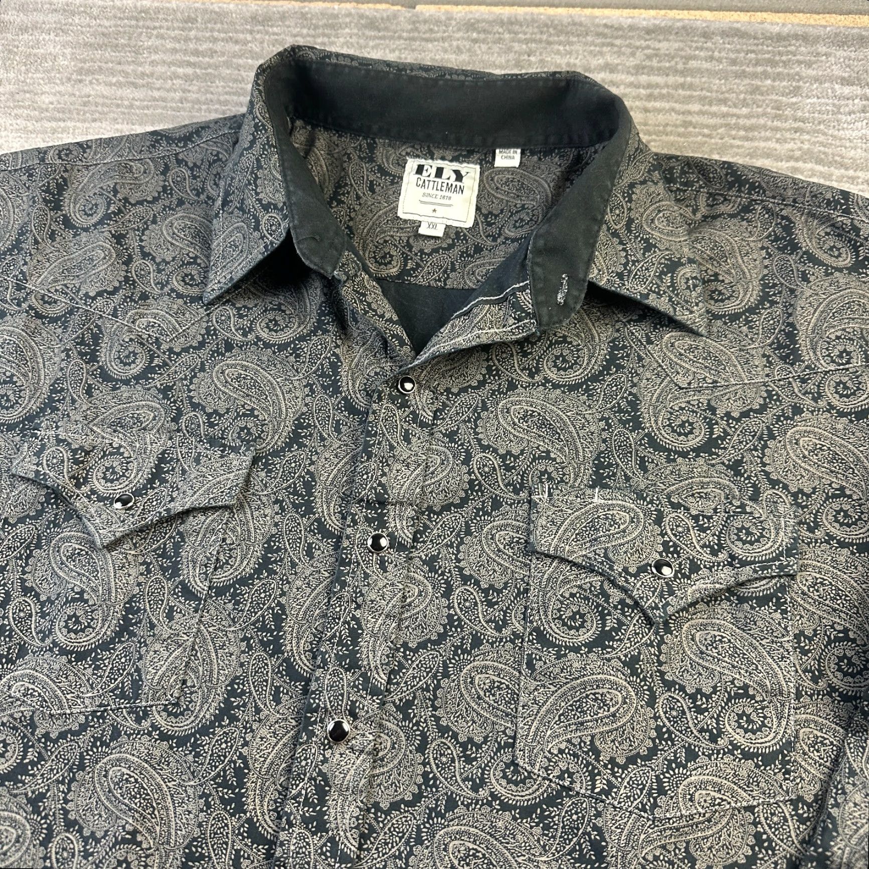Vintage Ely Cattleman Shirt Mens 2XL Black Paisley All over Print Pearl Snap Western Size US XXL / EU 58 / 5 - 3 Thumbnail
