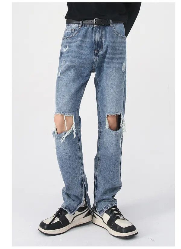 Japanese Brand VIBE High street retro zipper slit washed ripped jeans y2k Size US 34 / EU 50 - 3 Thumbnail