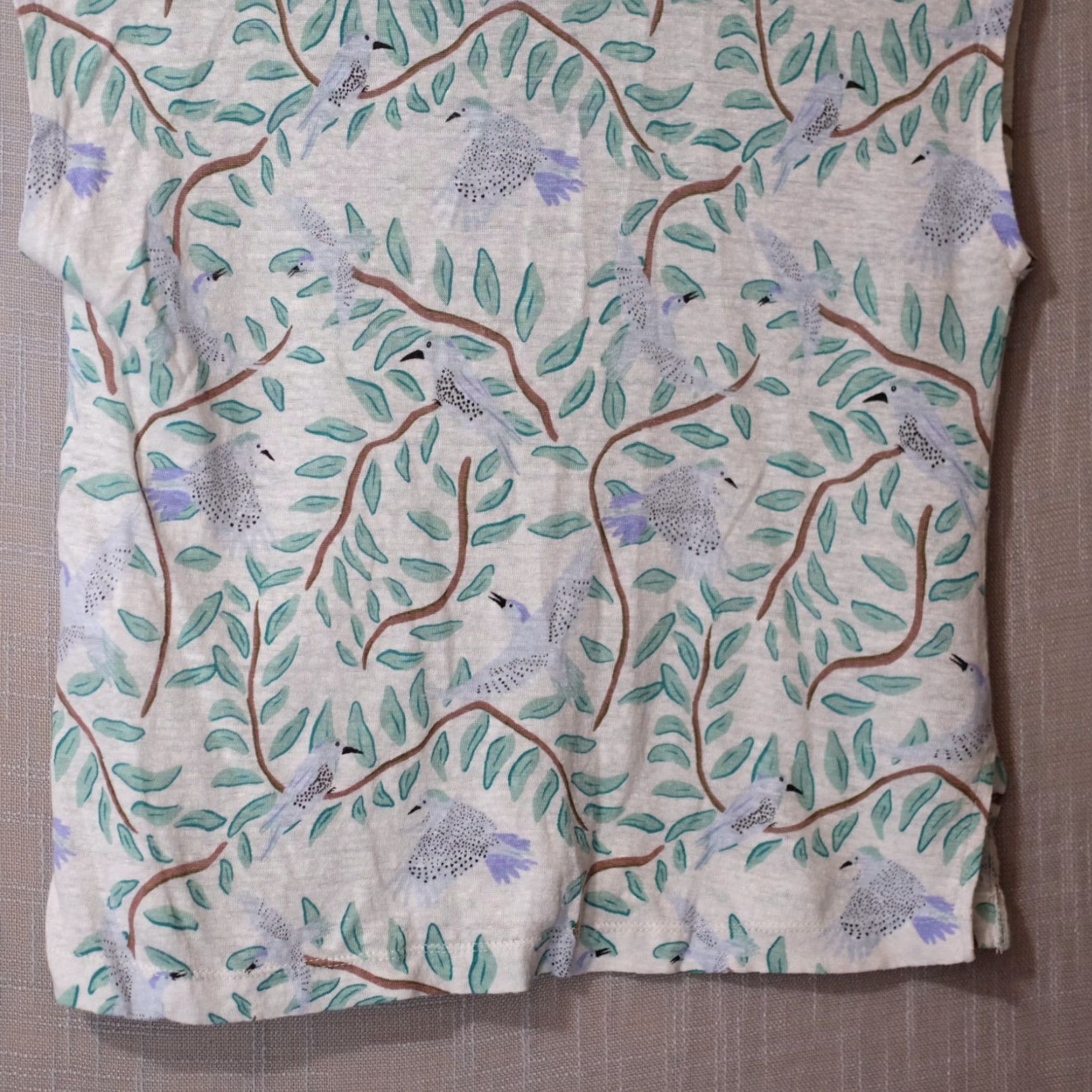Vintage Nwot! Cynthia Rowley Top White/Green Leaves/Bird Print 100% Linen Size S Size S / US 4 / IT 40 - 6 Thumbnail