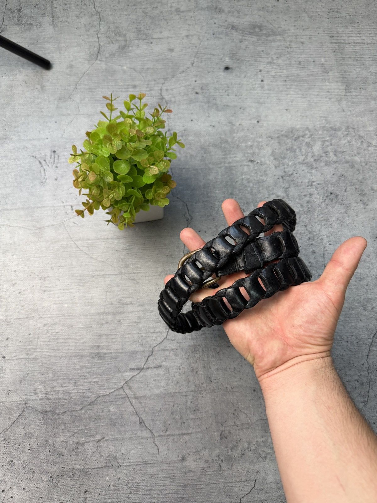 If Six Was Nine *Avant-Garde Real Faded Leather Y2K Belt Size ONE SIZE - 5 Thumbnail