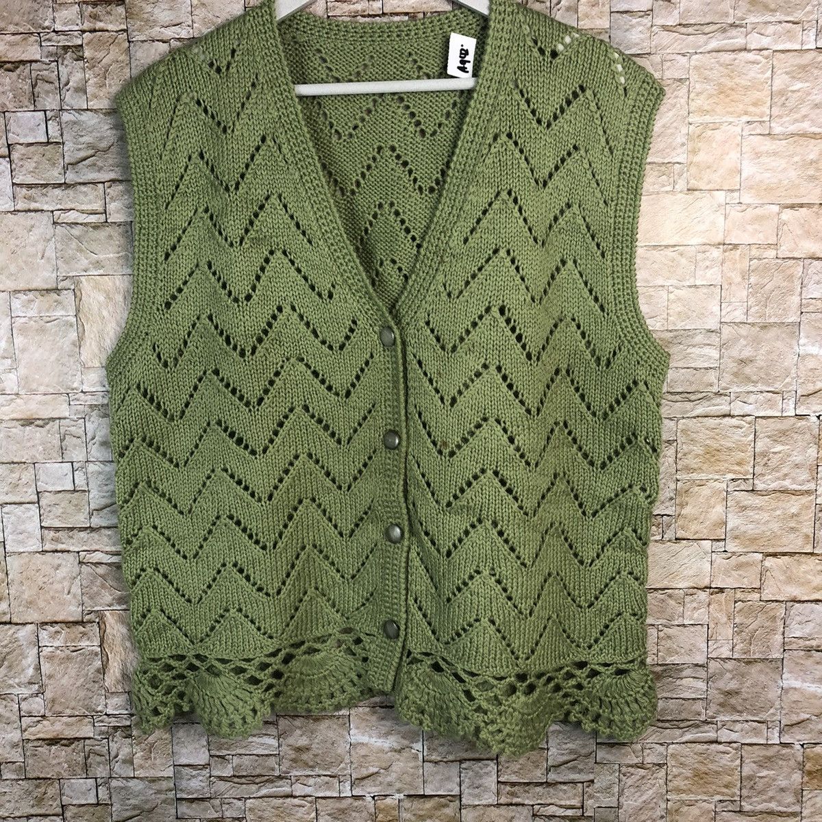 Homespun Knitwear × Japanese Brand × Vintage Japanese Brand Green Vest vintage crochet #A942 Size M / US 6-8 / IT 42-44 - 3 Thumbnail