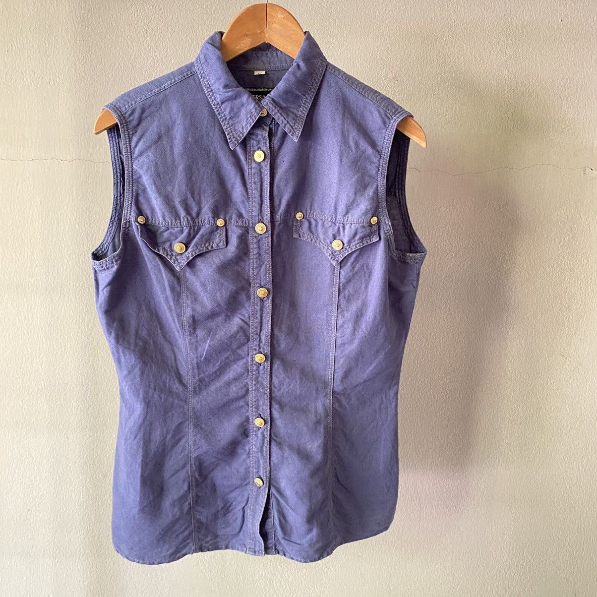 Versace VERSACE Indigo Sleeveless Denim Shirt Size M / US 6-8 / IT 42-44 - 10 Thumbnail