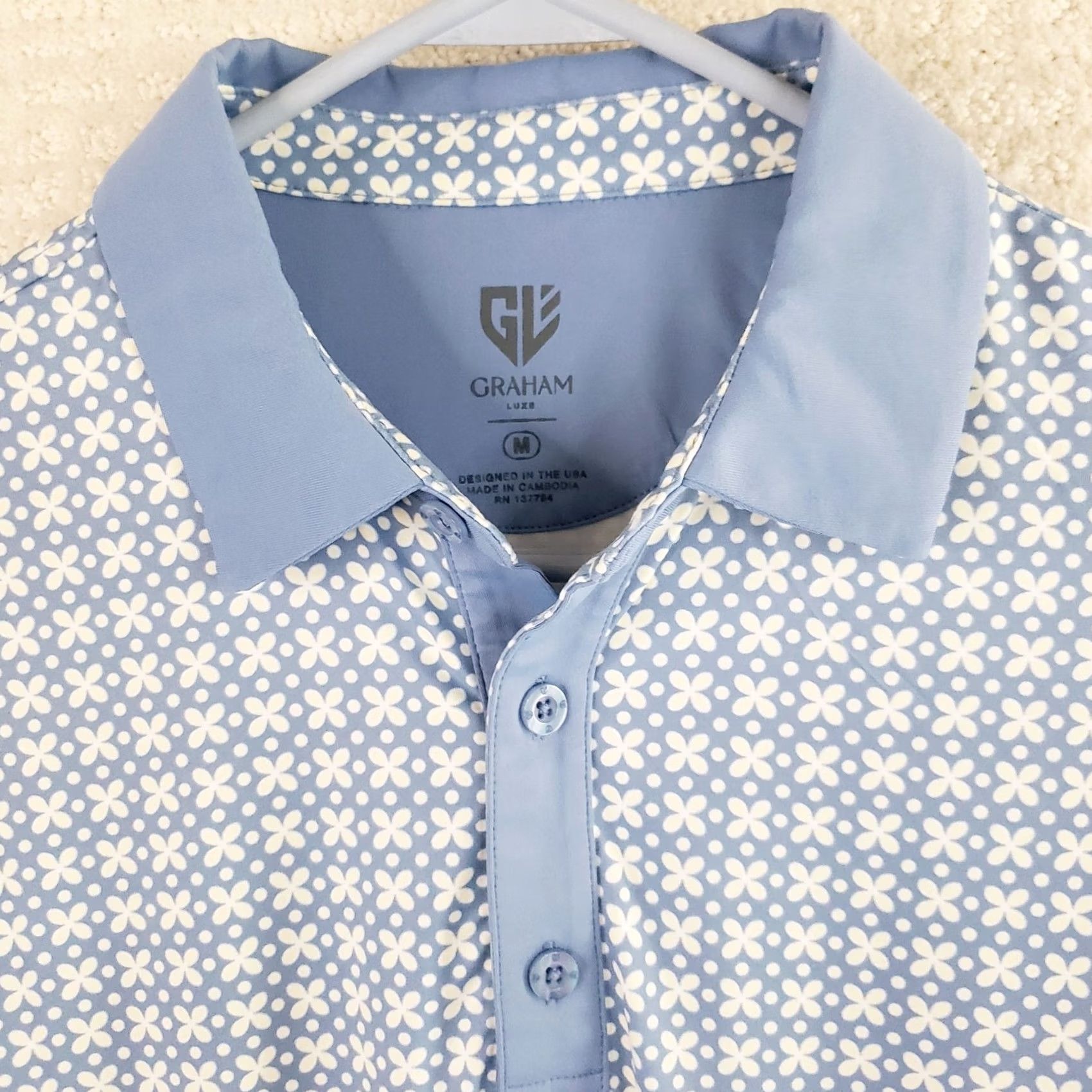 Vintage Graham Luxe Polo Shirt Men's M Blue Floral Geometric Stretch Golf Size US M / EU 48-50 / 2 - 4 Thumbnail