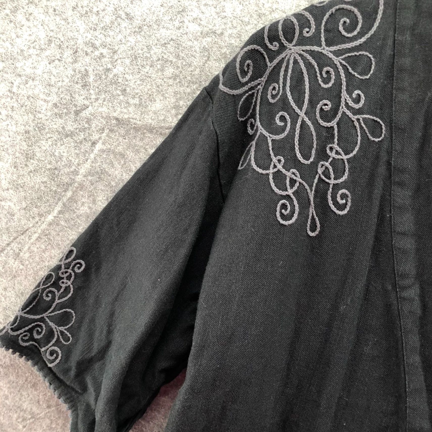 Vintage Gudrun Sjödé Cotton Linen Cardigan Jacket Womens M Embroidered Black Kimono Size M / US 6-8 / IT 42-44 - 6 Thumbnail