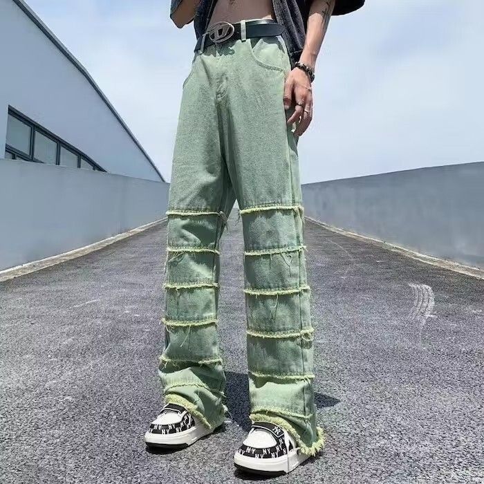 image of Y2K Streetwear Stacked Jeans Baggy Pants in Blue, Men's (Size 30)