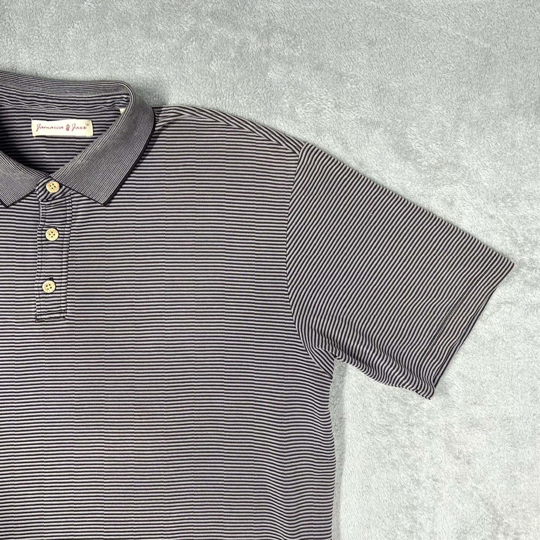 Vintage Jamaica Jaxx Mens Polo Shirt XL Modal Polyester Dark Gray Stripe Beach Luau Size US XL / EU 56 / 4 - 2 Thumbnail