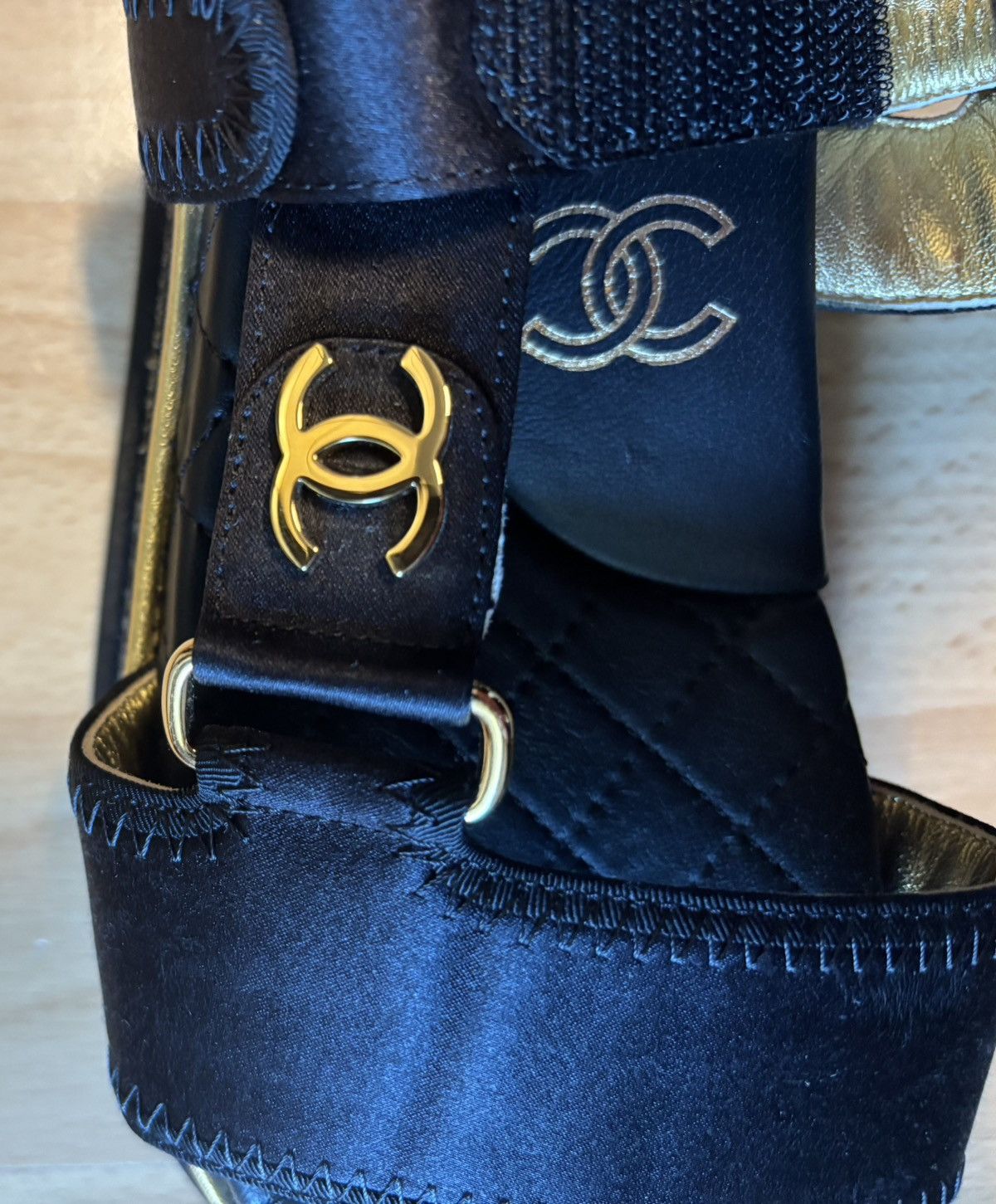Chanel Chanel Black Satin CC Velcro Strap Flat Sandals Size US 5 / IT 35 - 7 Thumbnail