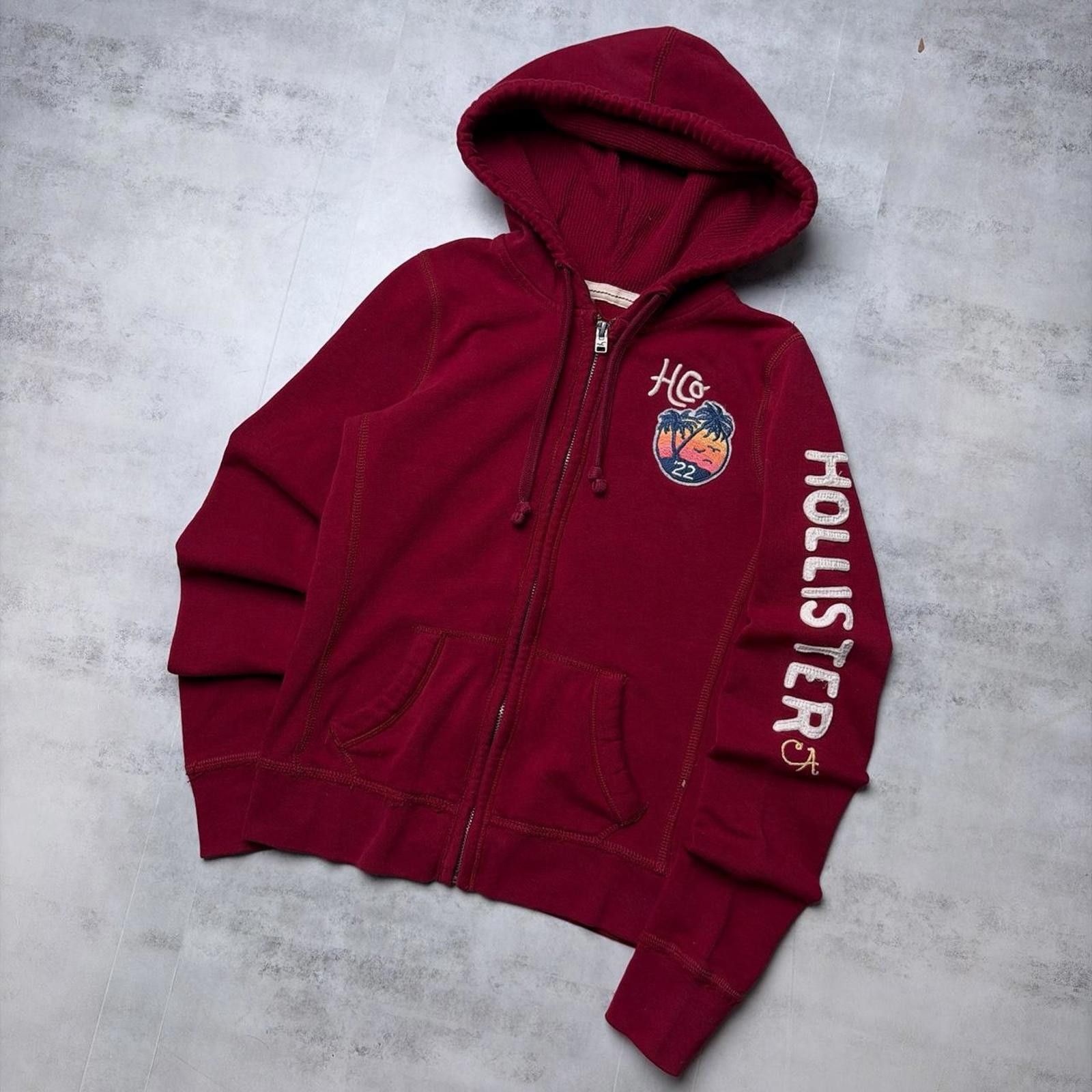 Other Y2K Burgundy Hollister Surf Grunge Thermal Zip Up Hoodie Size XS / US 0-2 / IT 36-38 - 2 Thumbnail