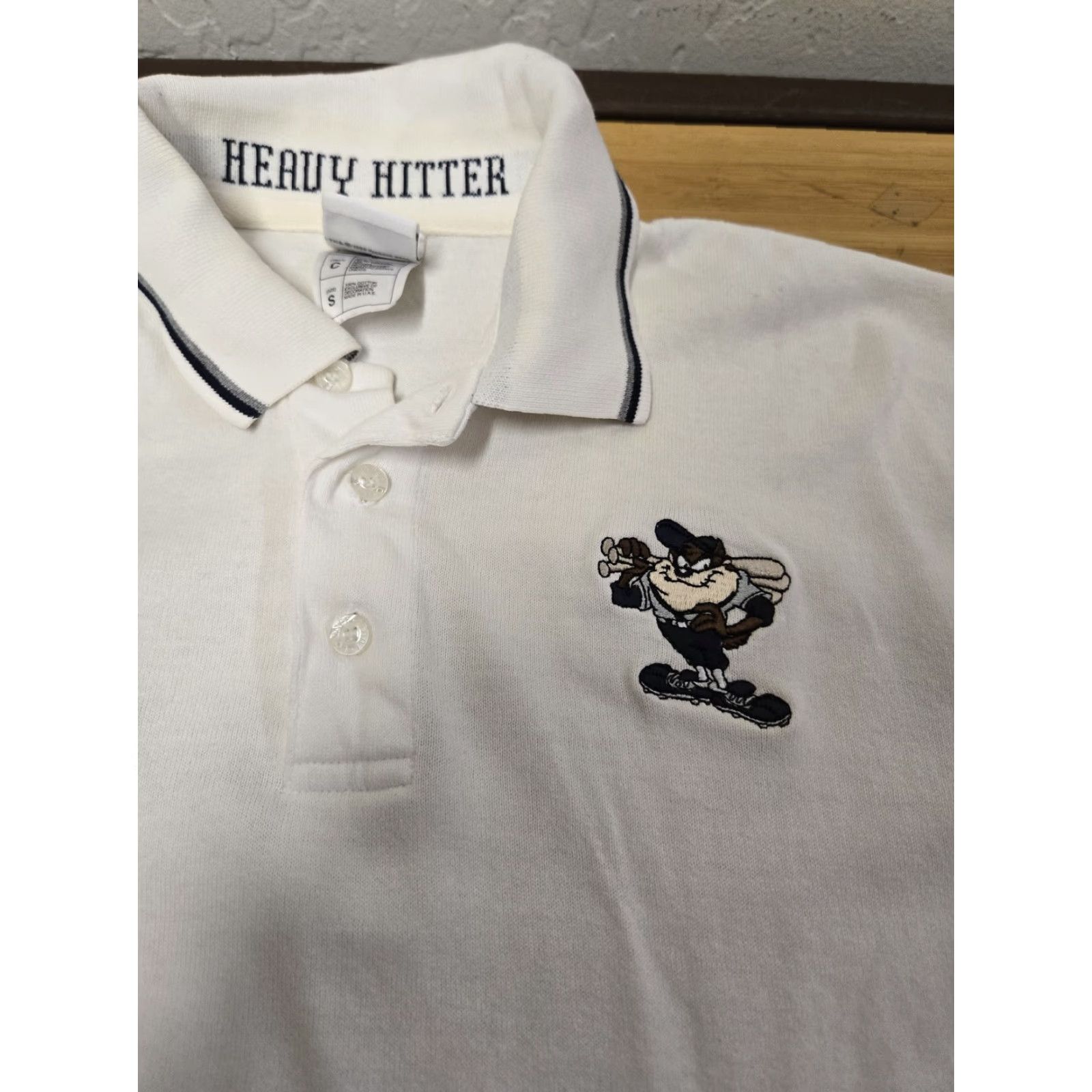 Vintage VINTAGE Warner Bros Polo Shirt Mens Small White Taz Heavy Hitter Golf Baseball Cartoon Size US S / EU 44-46 / 1 - 2 Thumbnail