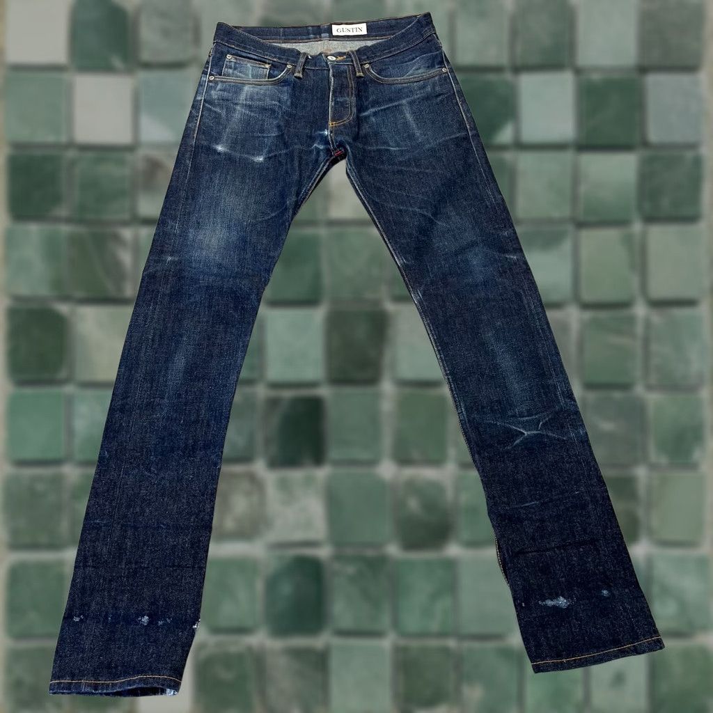 Gustin Gustin Jeans Men 30 Slim Denim Raw Blue Distressed Selvedge Button Fly 5-Pocket Pants Size US 30 / EU 46 - 1 Thumbnail