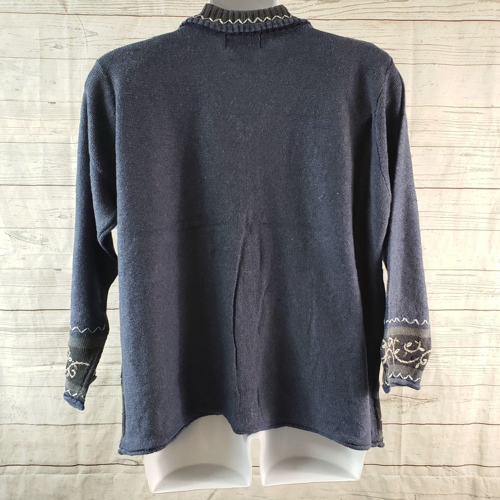 Vintage Susan Graver Graver Studio Womens Full Zip Sweater 2X Blue Gray Fall Leaves Cotton Blend Knit Long Sleeve Autumn Womens Size XXL / US 16-18 / IT 52-54 - 4 Thumbnail