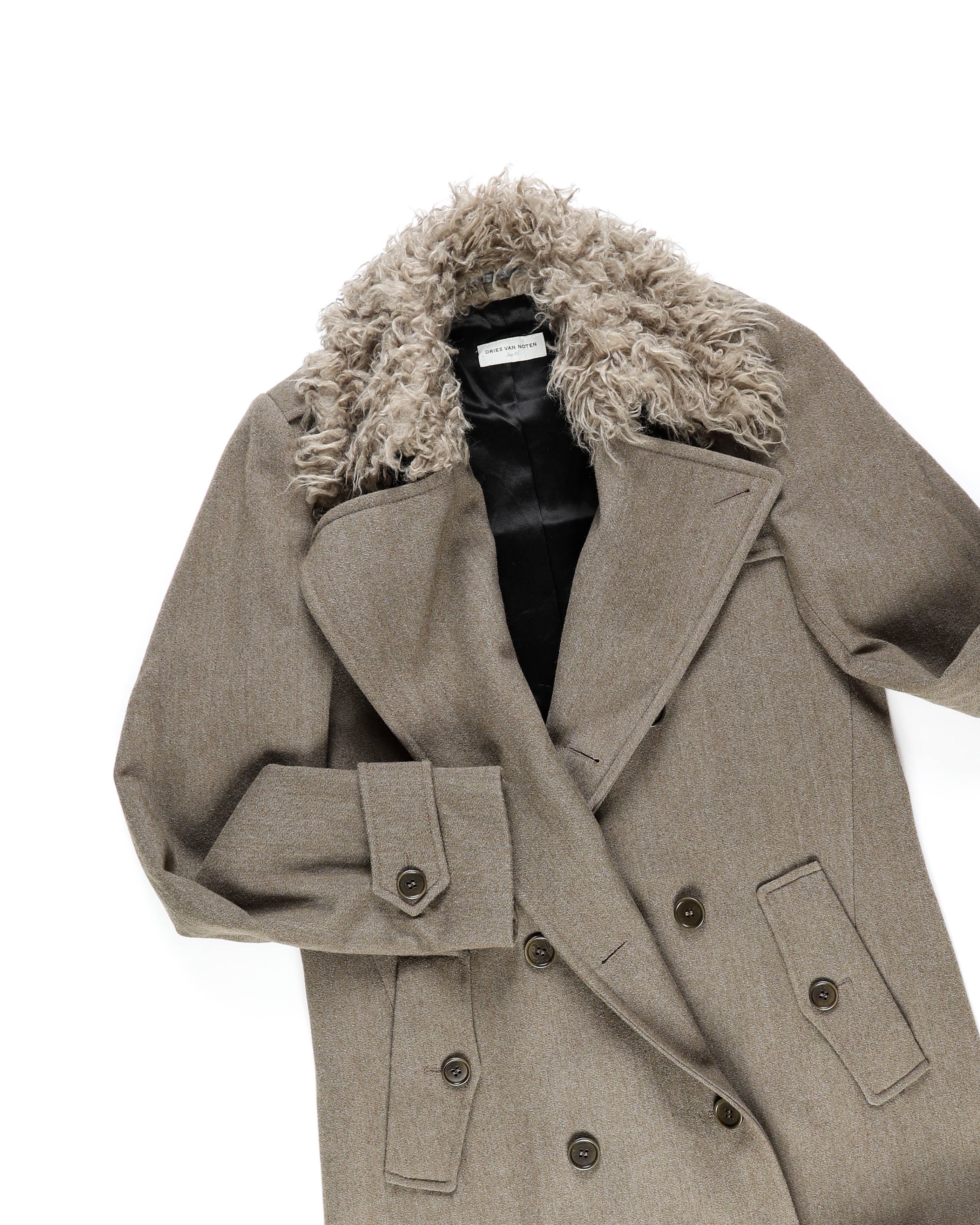 Dries Van Noten FW16 Faux Fur Collar Double Breasted Long Coat in Grey Wool Size US S / EU 44-46 / 1 - 9 Thumbnail