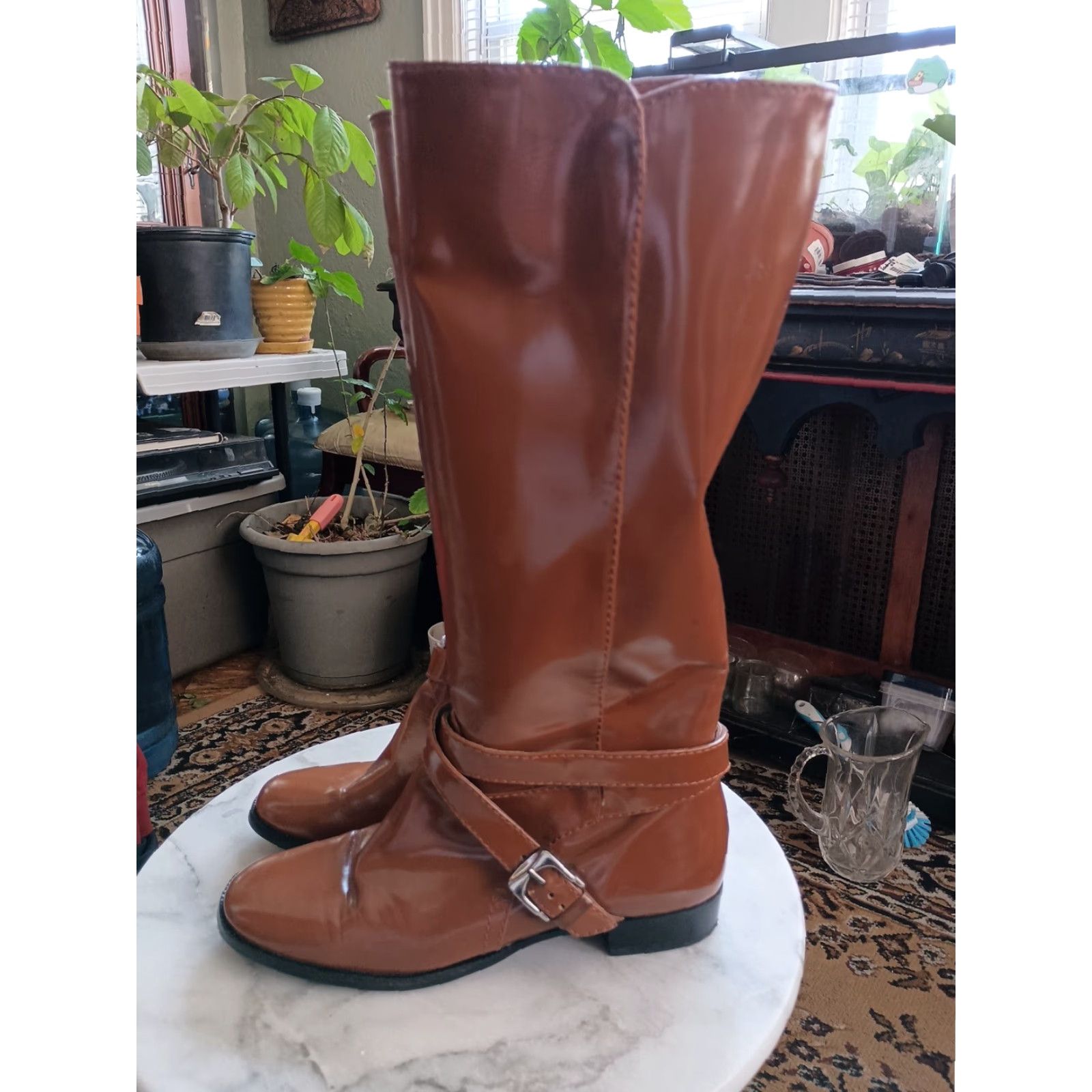 Marc Jacobs VINTAGE Marc Jacobs Boots Brown Patent Leather 39 8 US Women Mid Calf Biker Shaft 16 in Mens Womens Girls Tags: none Size US 8 / IT 38 - 2 Thumbnail