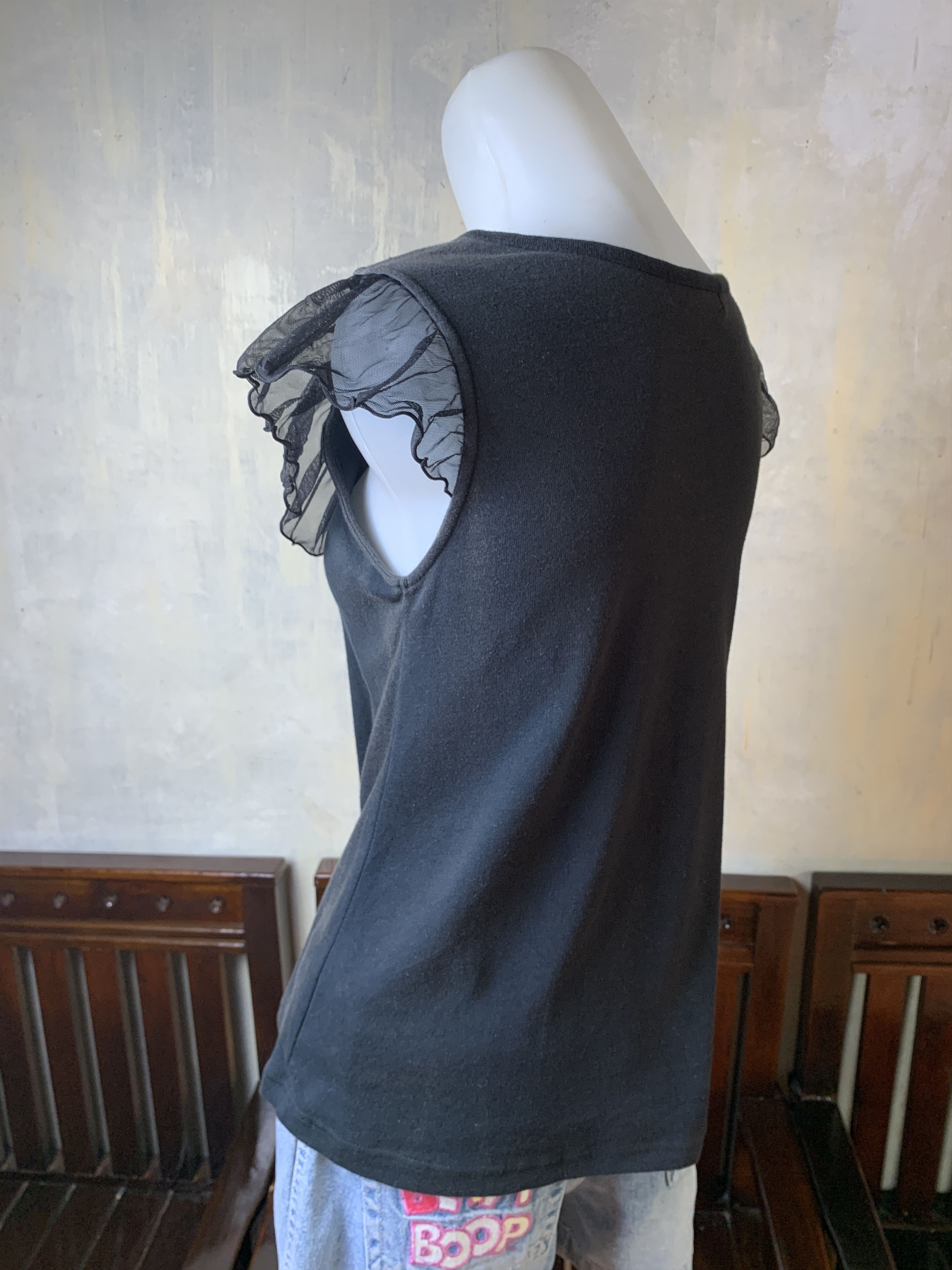 Other Mezzo Piano Black Ruffle Top (S) Size S / US 4 / IT 40 - 3 Thumbnail
