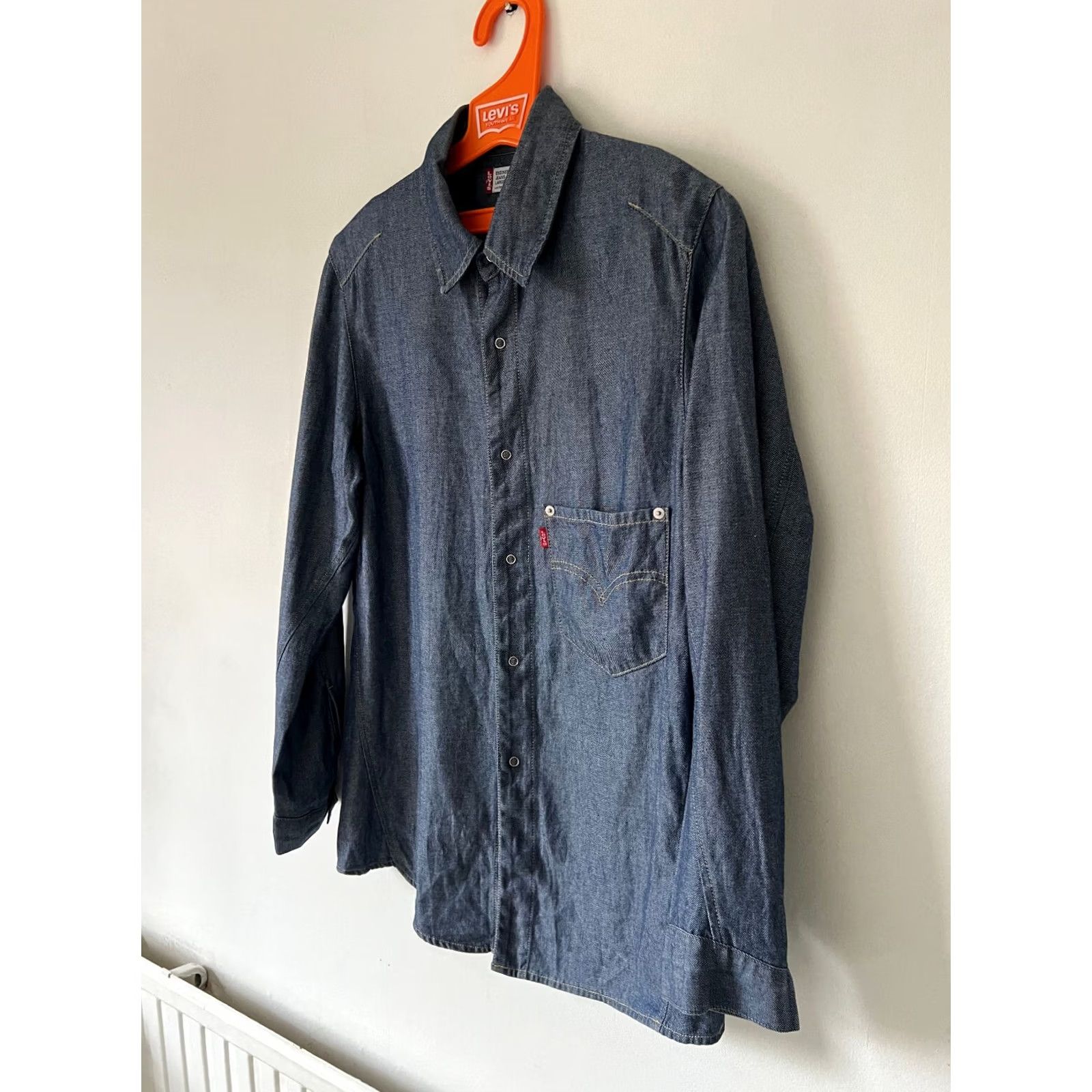 Levi's VINTAGE Levi's Engineered Shirt Mens L Denim Blue 2000 Y2K Twisted Line Twist Engineered Pocket Front Riveted X-Large Size US L / EU 52-54 / 3 - 4 Thumbnail