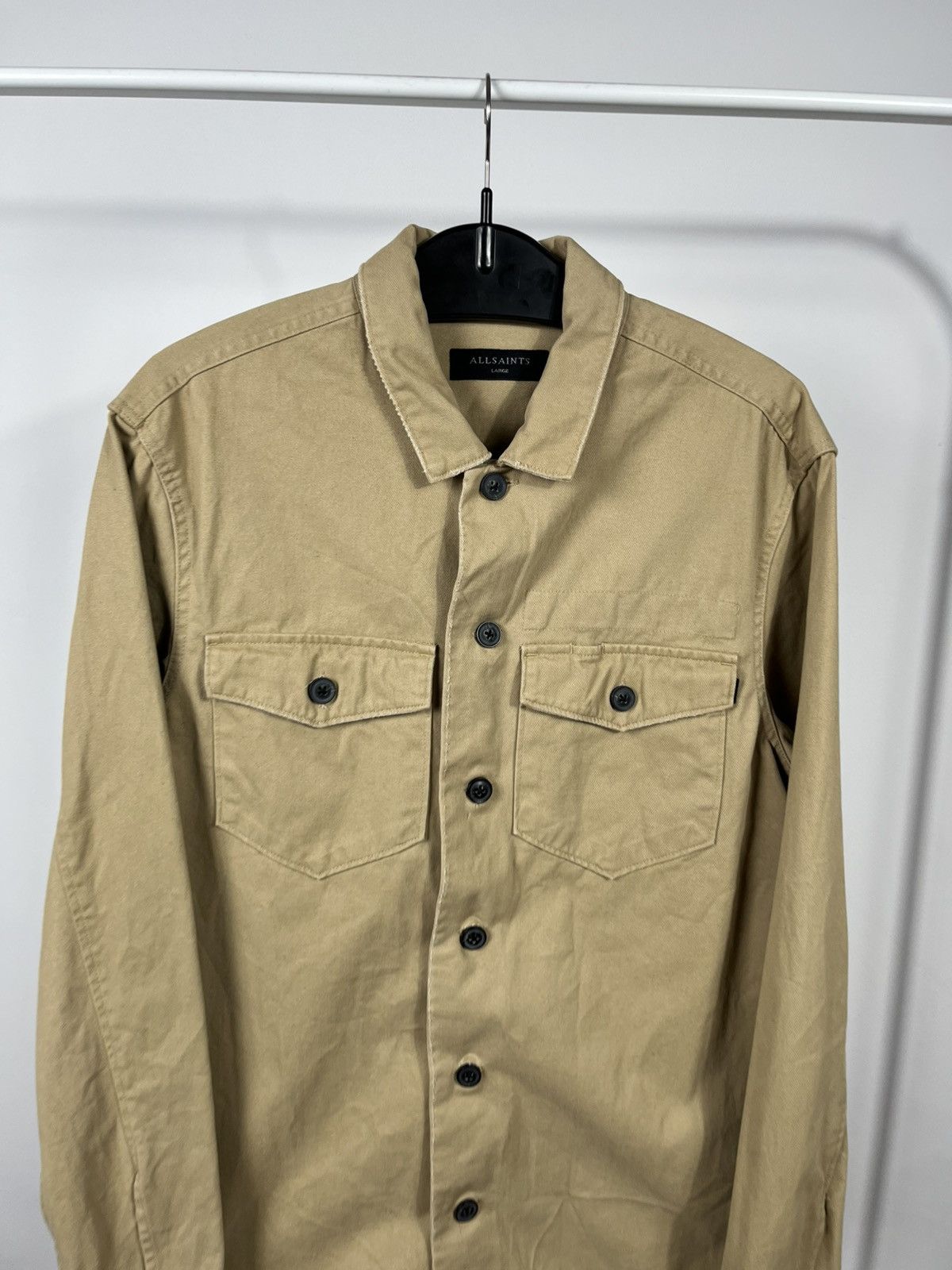 Allsaints AllSaints Khaki Cotton Button Up Overshirt Jacket L Size US L / EU 52-54 / 3 - 3 Thumbnail