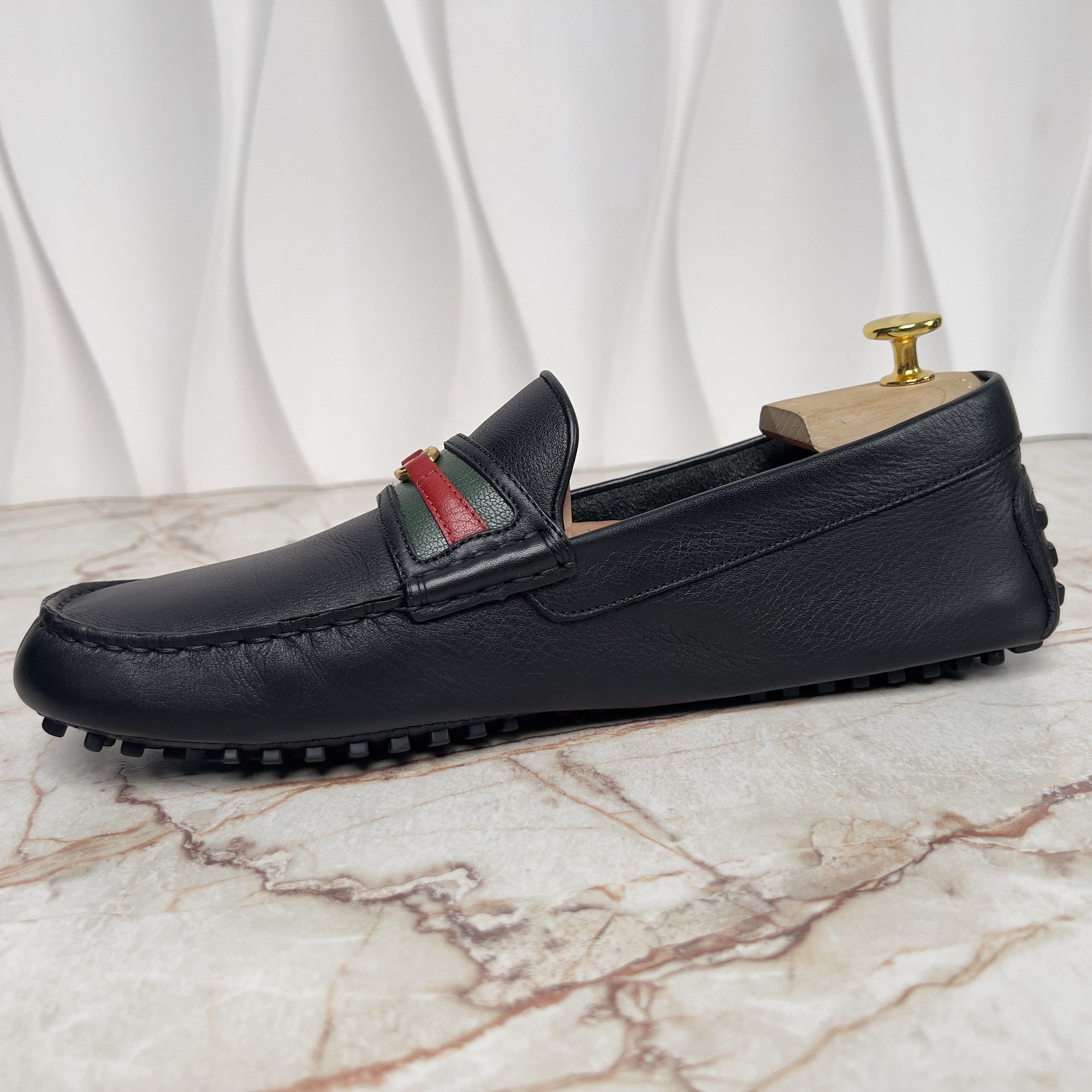 Gucci Web Moccasins GG Logo Black Leather Size US 9.5 / EU 42-43 - 6 Thumbnail