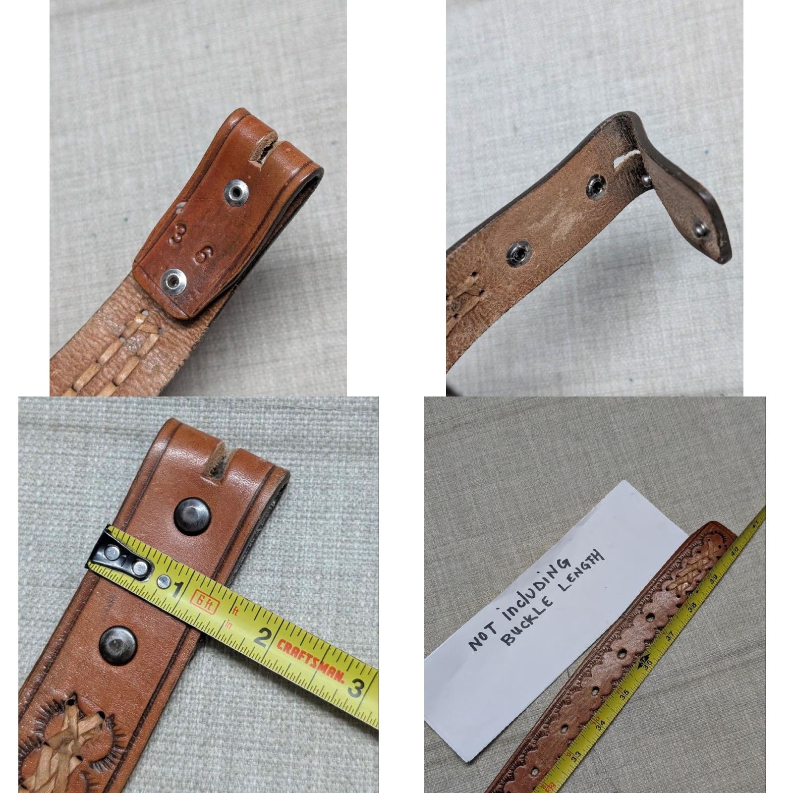 Vintage VINTAGE handcrafted western belt for Men 34 brown cowhide leather Tooled Braided buckle belt 1-3/8" width Size 34 - 8 Thumbnail