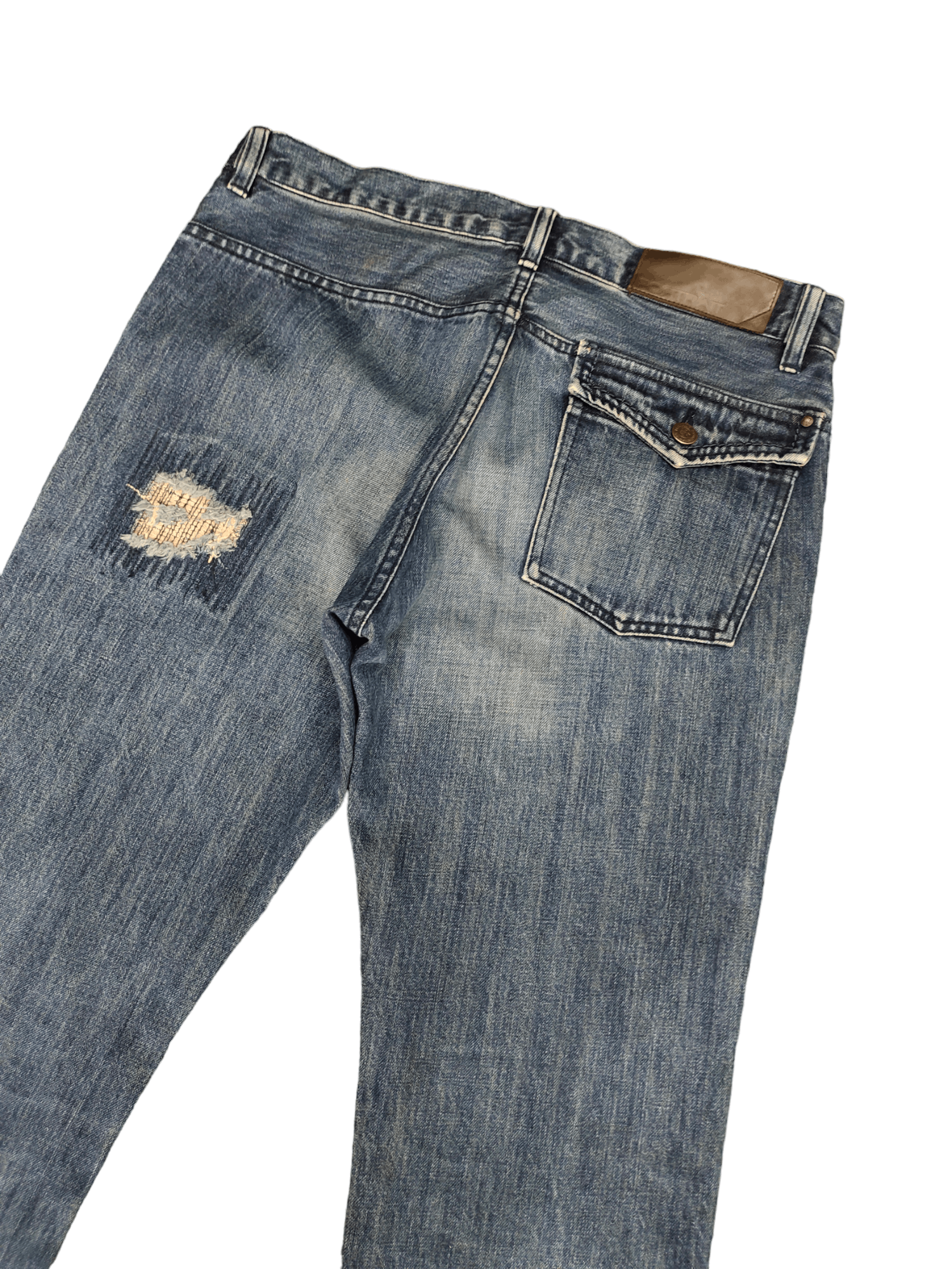 Le Grande Bleu (L.G.B.) Flare Jeans Portrait Japan Sew Distress Denim Bootcut Y2k Size US 33 - 14 Thumbnail
