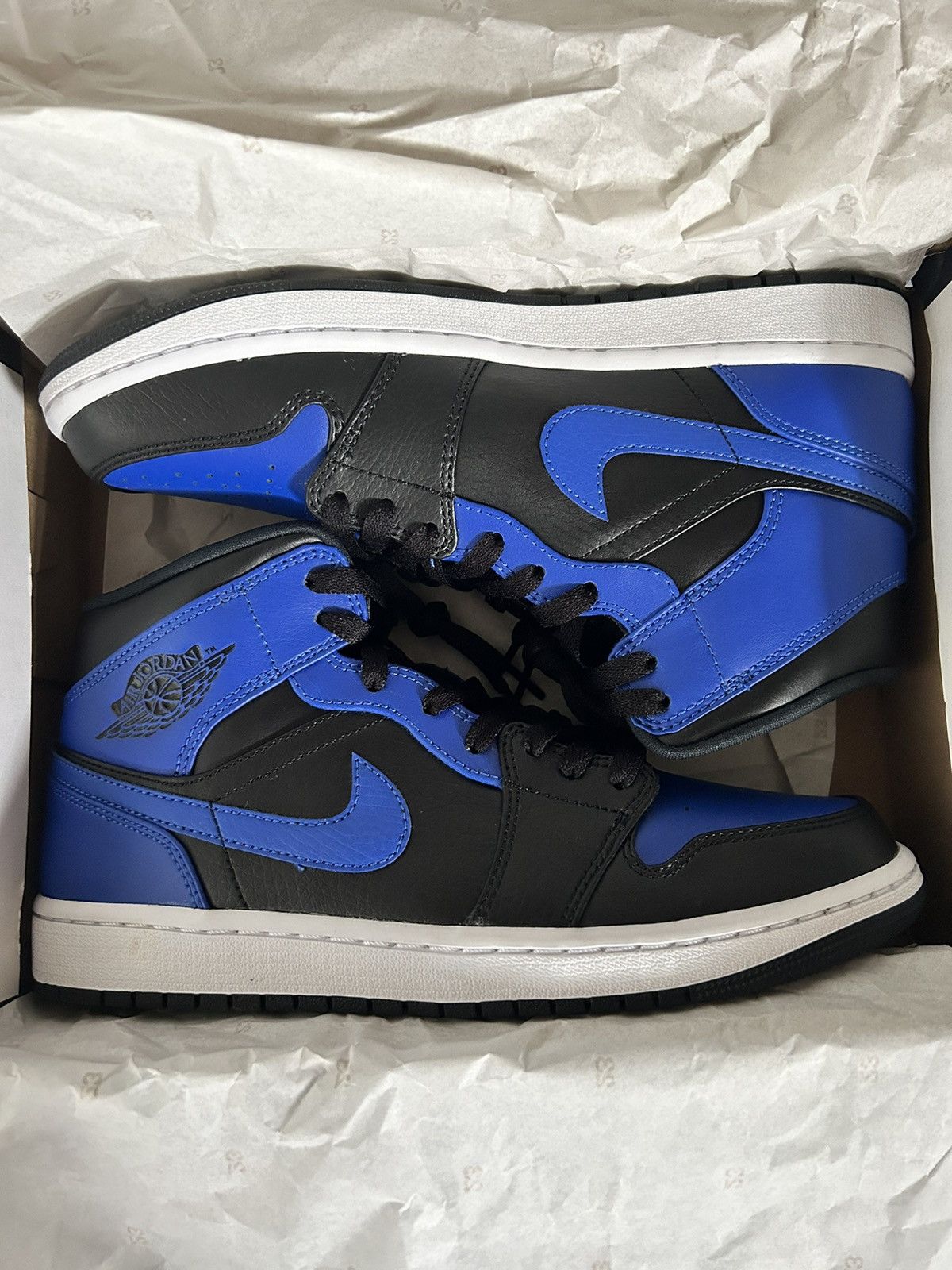 image of Jordan Nike Air Jordan 1 Mid Hyper Royal Shoes in Black/Blue, Men's (Size 9)